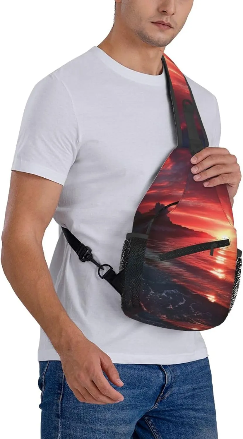 Cross Chest Bag Sling Backpack Turquoise Colored Flowers Sling Bag Crossbody Shoulder Bag Travel Hiking Daypack