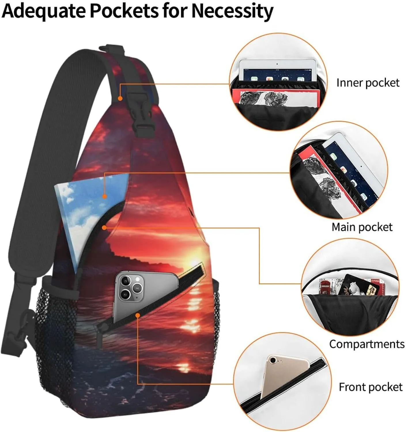 Cross Chest Bag Sling Backpack Turquoise Colored Flowers Sling Bag Crossbody Shoulder Bag Travel Hiking Daypack