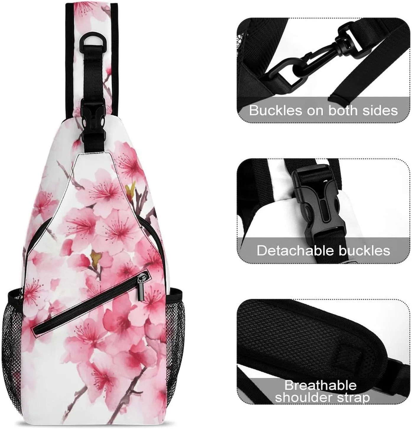 Crossbody Bag for Women Men Chest Bag Cherry Japanese Cherry Blossom Sling Bag Crossbody Shoulder Bag Sling Backpack