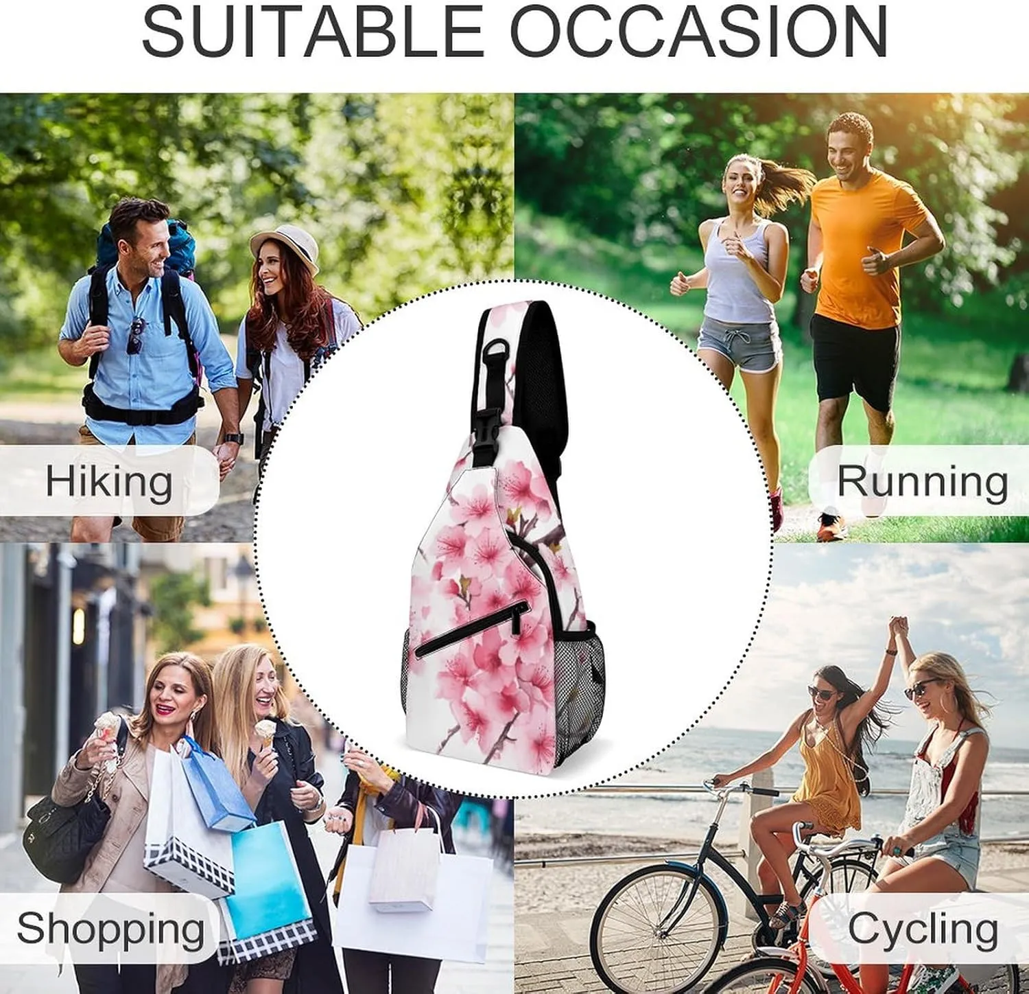 Crossbody Bag for Women Men Chest Bag Cherry Japanese Cherry Blossom Sling Bag Crossbody Shoulder Bag Sling Backpack