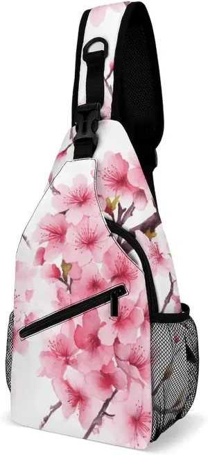 Crossbody Bag for Women Men Chest Bag Cherry Japanese Cherry Blossom Sling Bag Crossbody Shoulder Bag Sling Backpack