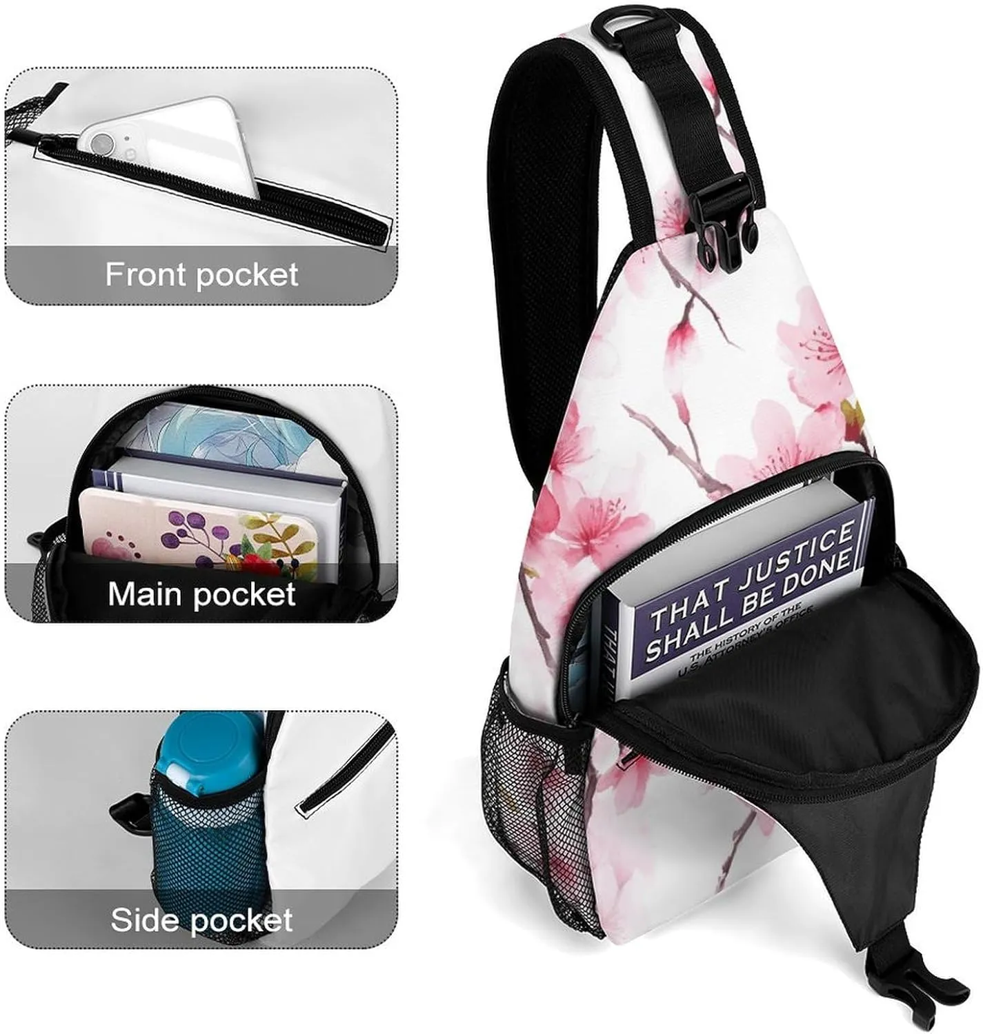 Crossbody Bag for Women Men Chest Bag Cherry Japanese Cherry Blossom Sling Bag Crossbody Shoulder Bag Sling Backpack