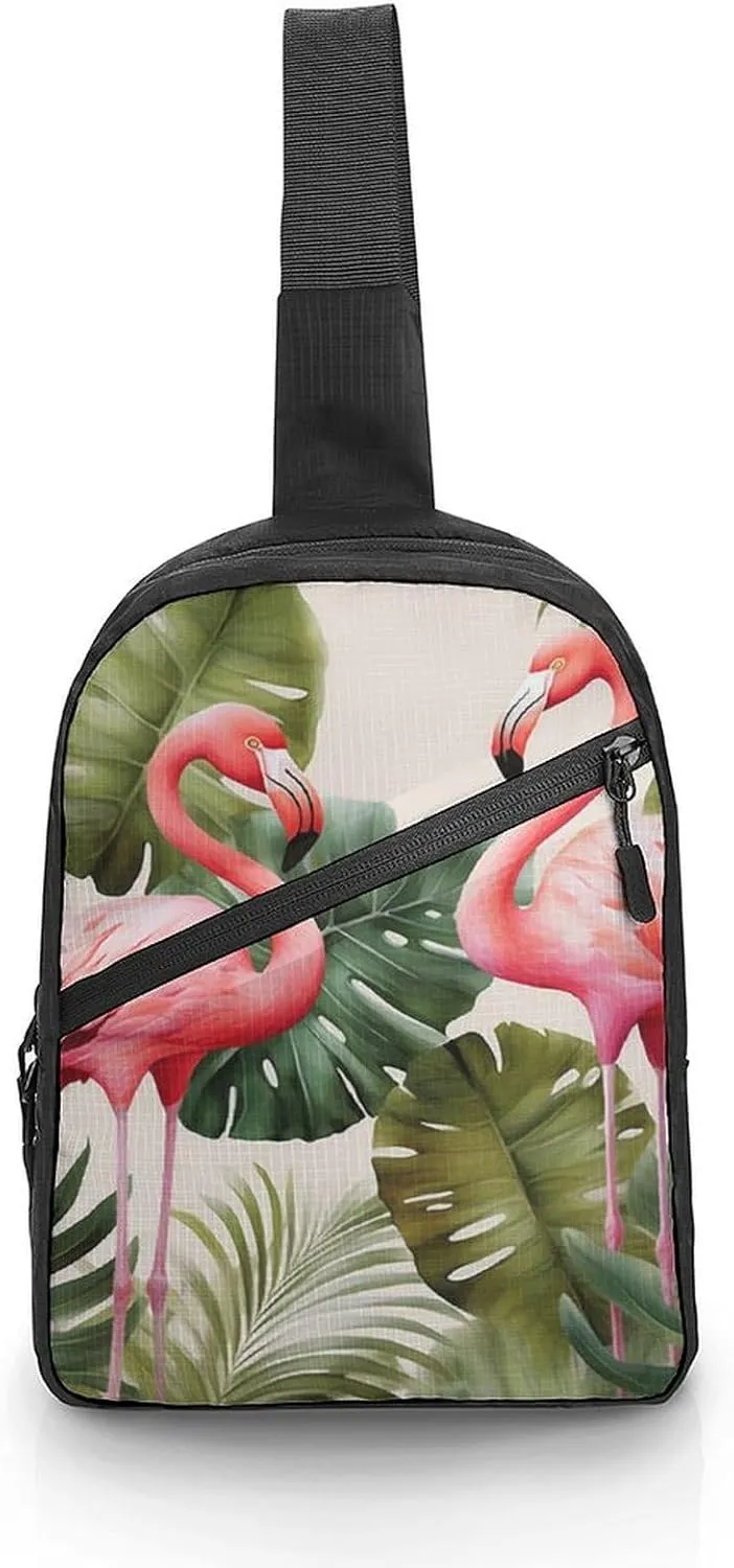 Crossbody Bag for Women Men Chest Bag Flamingo Palm Trees Leaf Sling Bag Crossbody Shoulder Bag Sling Backpack