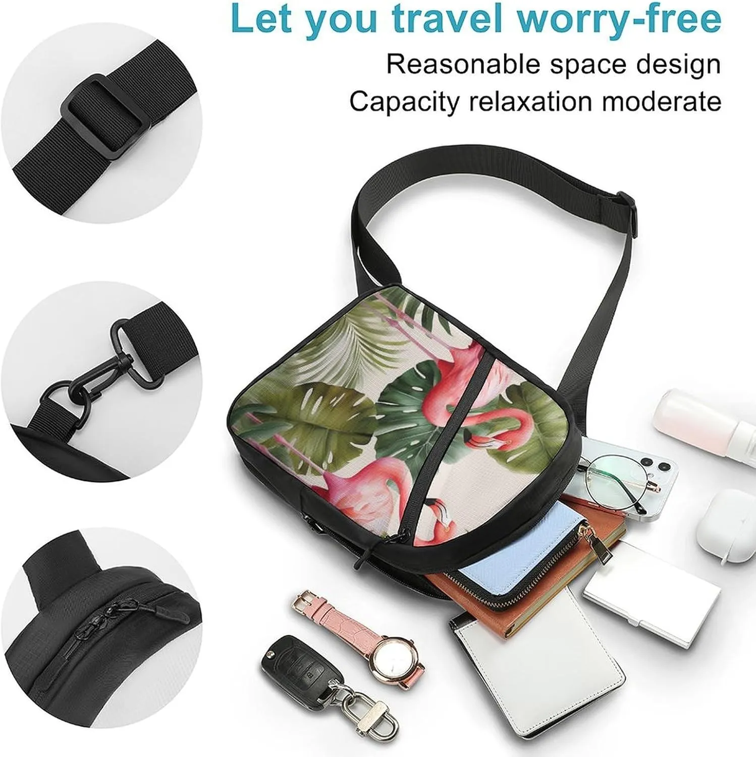 Crossbody Bag for Women Men Chest Bag Flamingo Palm Trees Leaf Sling Bag Crossbody Shoulder Bag Sling Backpack
