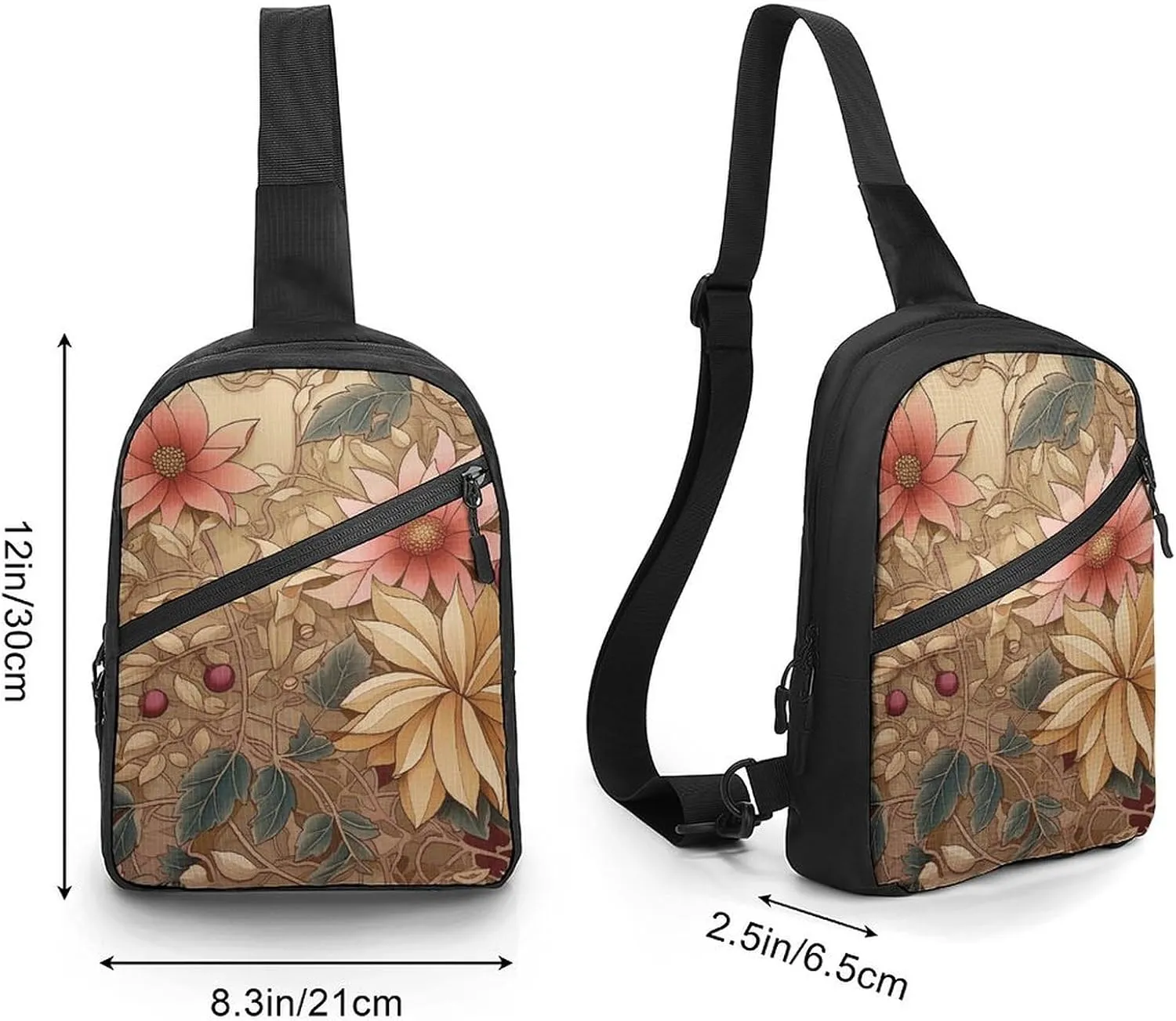 Crossbody Bag for Women Men Chest Bag Green Decorative Pattern Sling Bag Crossbody Shoulder Bag Sling Backpack