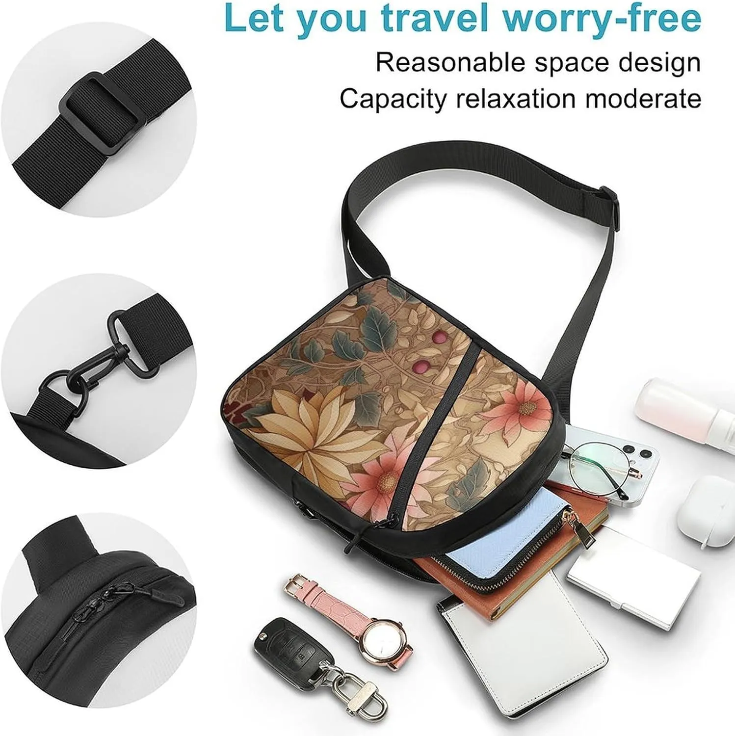 Crossbody Bag for Women Men Chest Bag Green Decorative Pattern Sling Bag Crossbody Shoulder Bag Sling Backpack