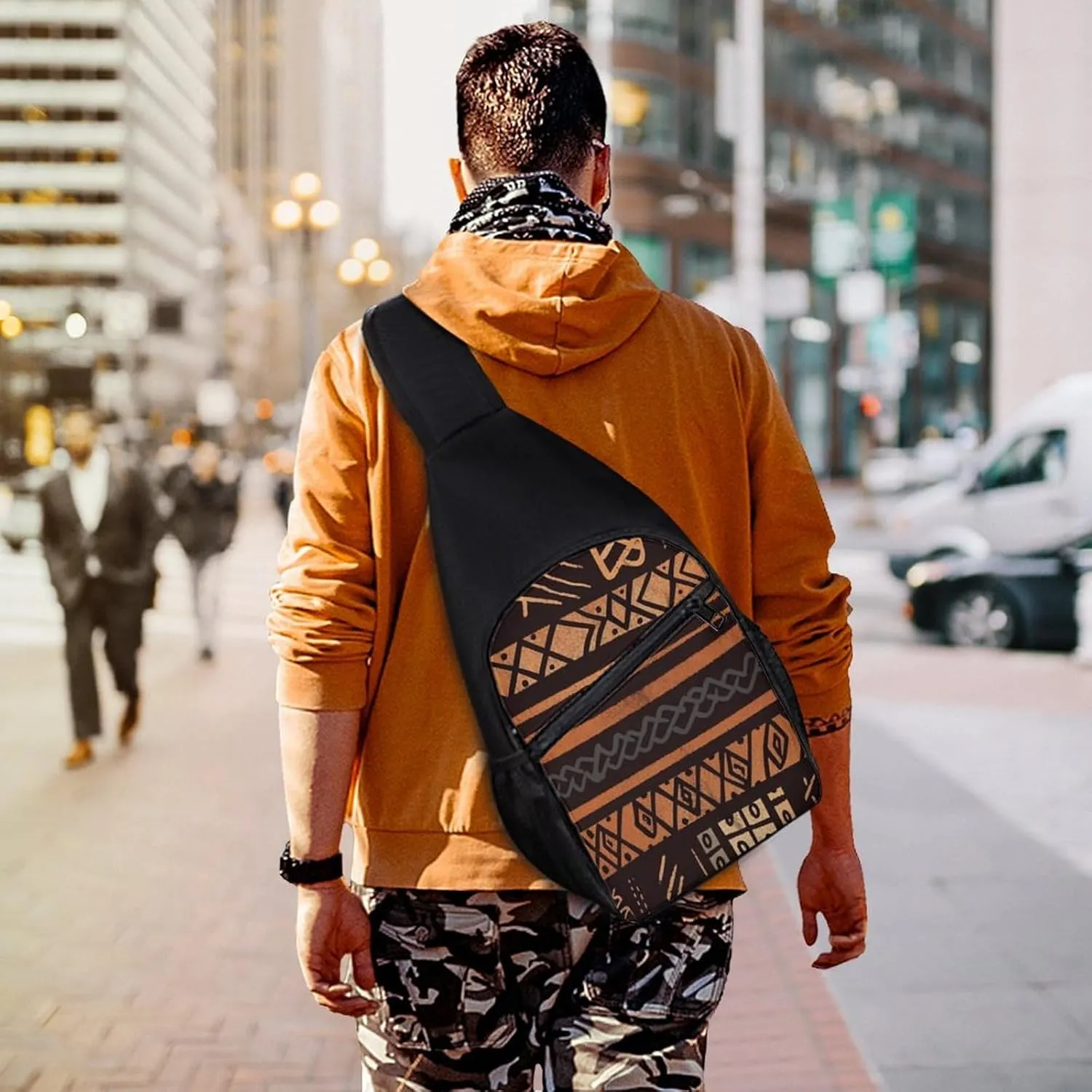 Crossbody Bag for Women Men Sling Bag African Mud Cloth Tribal Chest Bag Crossbody Adjustable Shoulder Bag