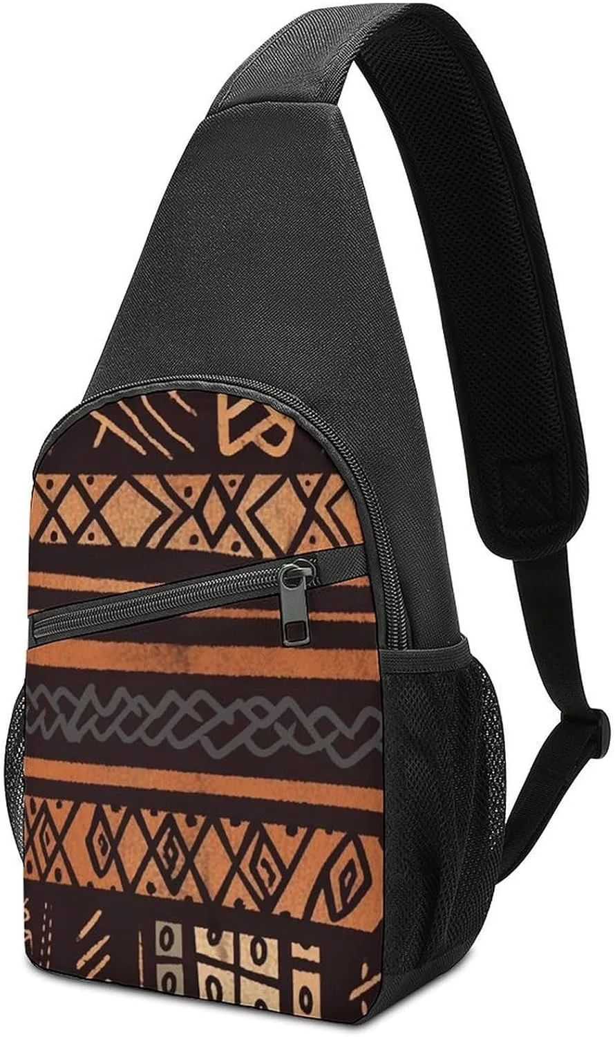 Crossbody Bag for Women Men Sling Bag African Mud Cloth Tribal Chest Bag Crossbody Adjustable Shoulder Bag
