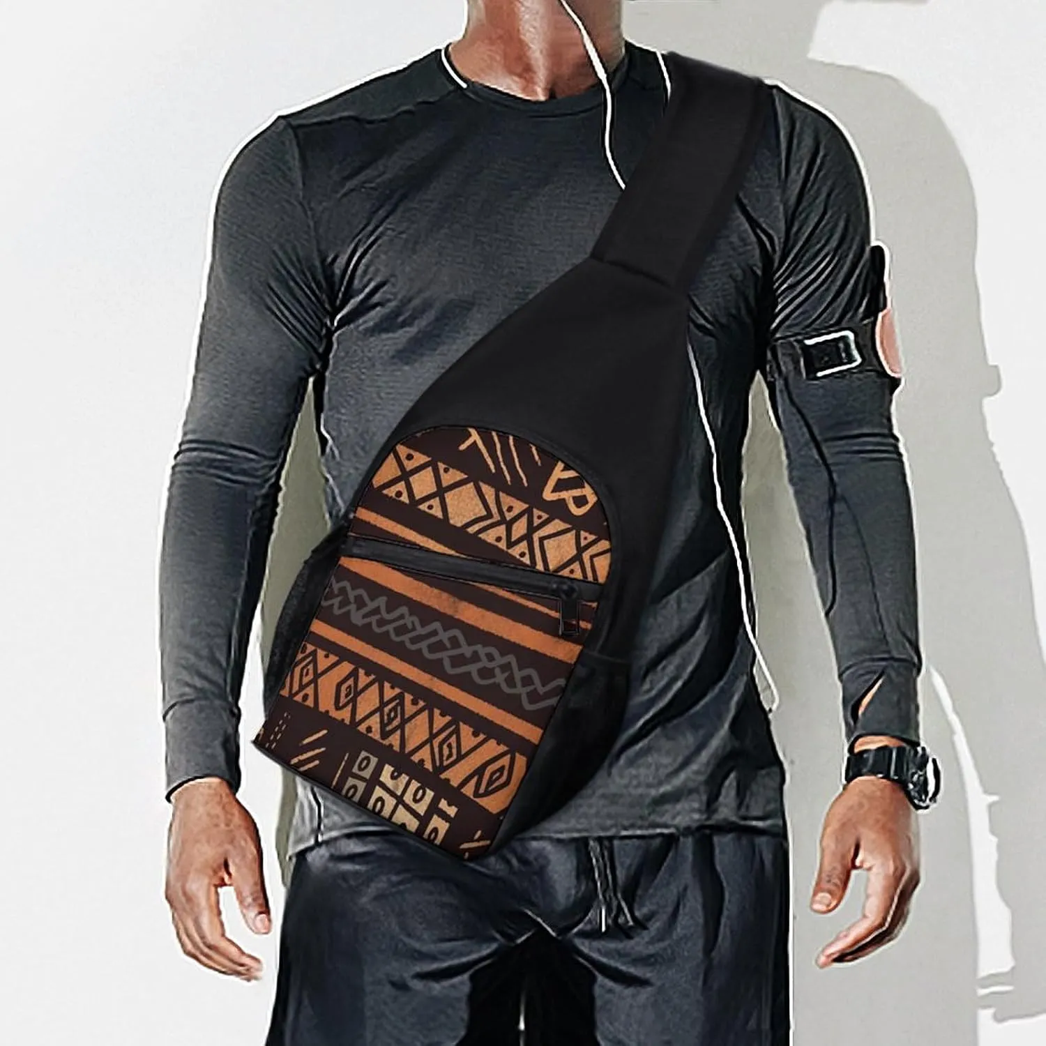 Crossbody Bag for Women Men Sling Bag African Mud Cloth Tribal Chest Bag Crossbody Adjustable Shoulder Bag