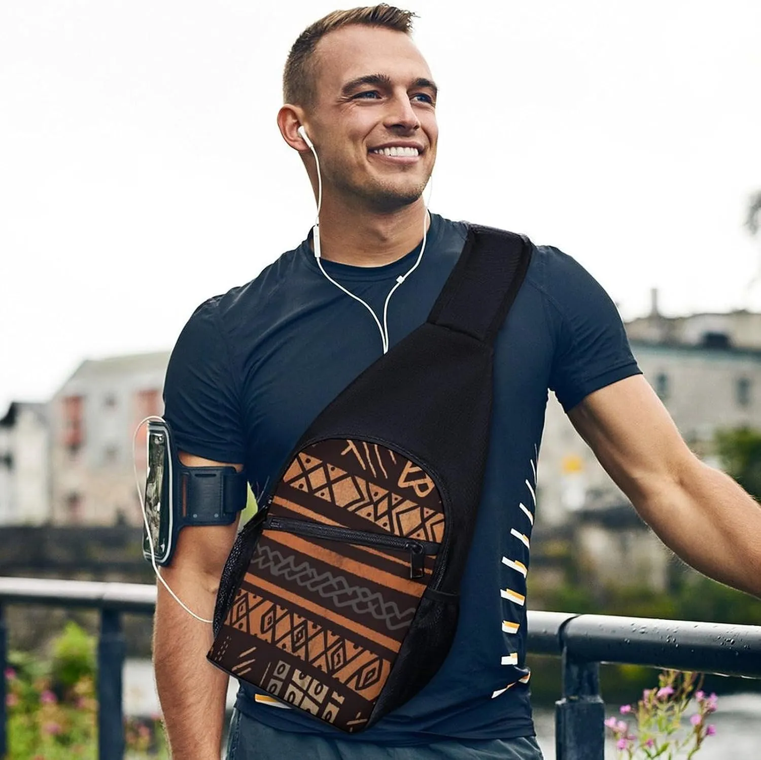 Crossbody Bag for Women Men Sling Bag African Mud Cloth Tribal Chest Bag Crossbody Adjustable Shoulder Bag