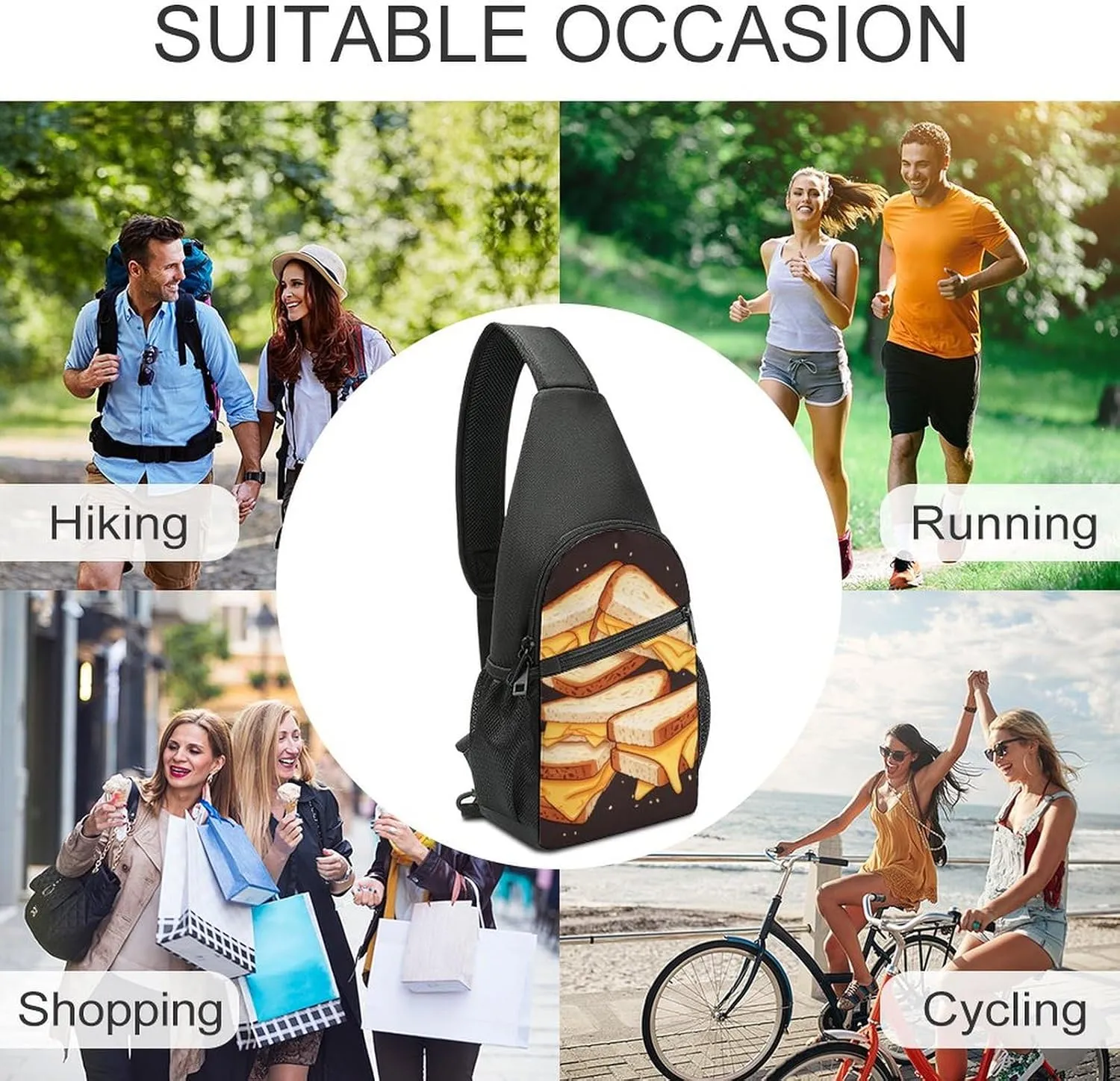 Crossbody Bag for Women Men Sling Bag Cheese Sandwiches Chest Bag Crossbody Adjustable Shoulder Bag