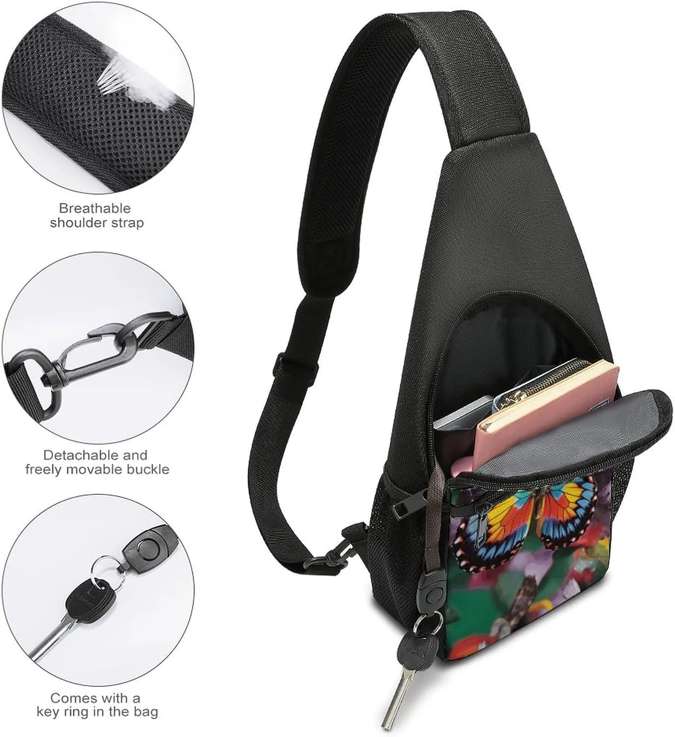 Crossbody Bag for Women Men Sling Bag Colorful Buttons Chest Bag Crossbody Adjustable Shoulder Bag