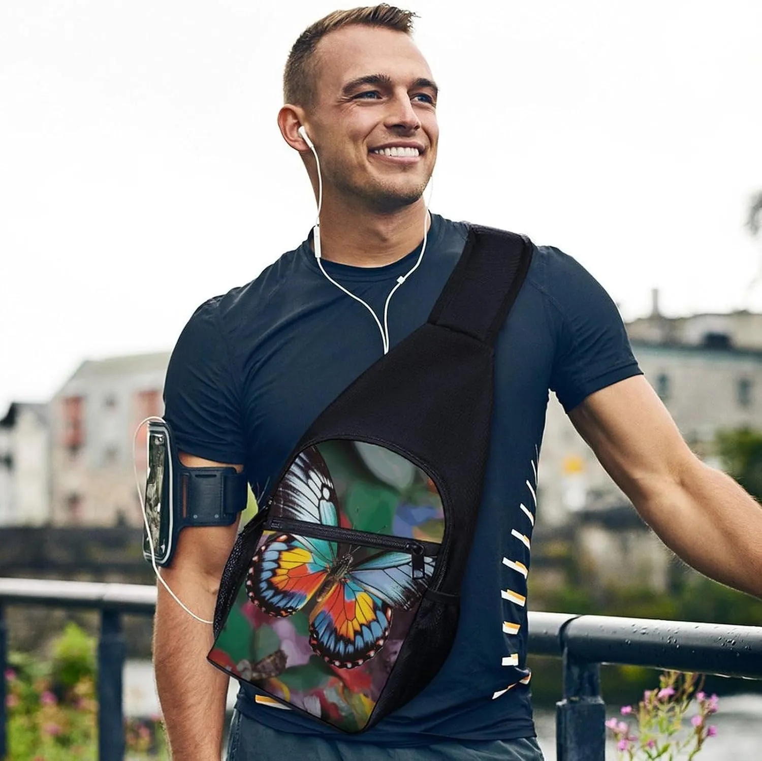 Crossbody Bag for Women Men Sling Bag Colorful Buttons Chest Bag Crossbody Adjustable Shoulder Bag