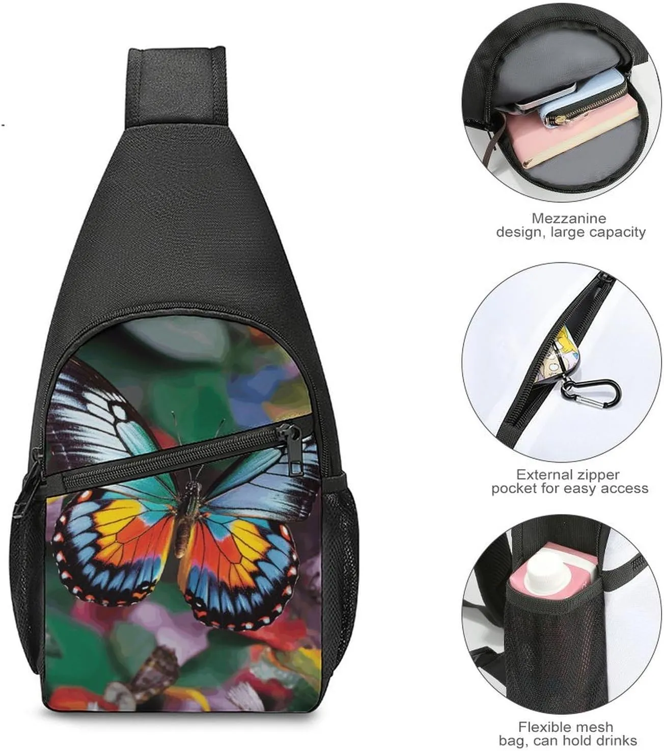Crossbody Bag for Women Men Sling Bag Colorful Buttons Chest Bag Crossbody Adjustable Shoulder Bag