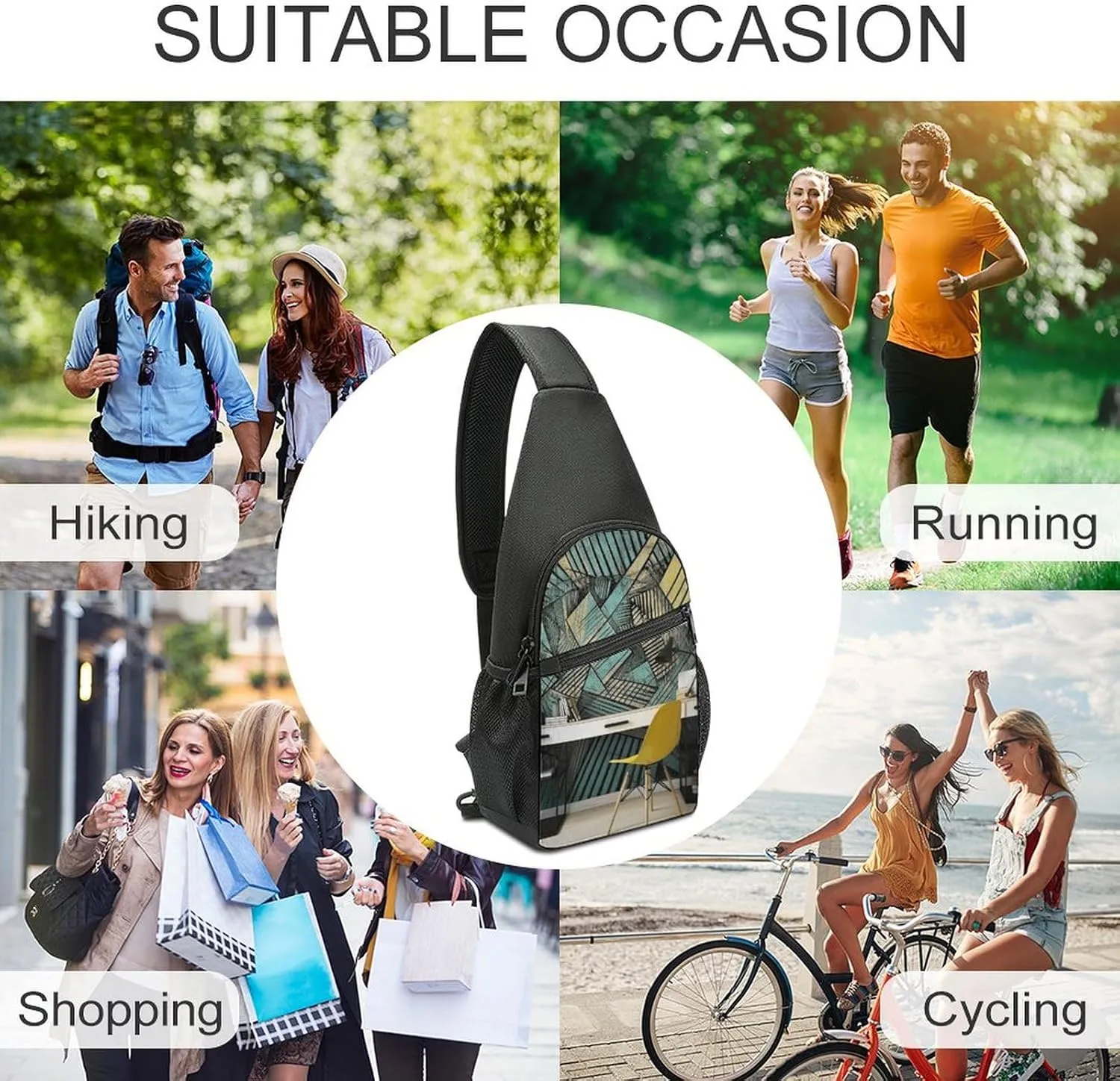 Crossbody Bag for Women Men Sling Bag Small Hound Pattern Chest Bag Crossbody Adjustable Shoulder Bag