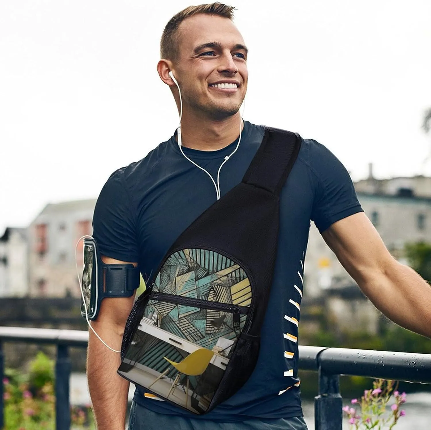 Crossbody Bag for Women Men Sling Bag Small Hound Pattern Chest Bag Crossbody Adjustable Shoulder Bag