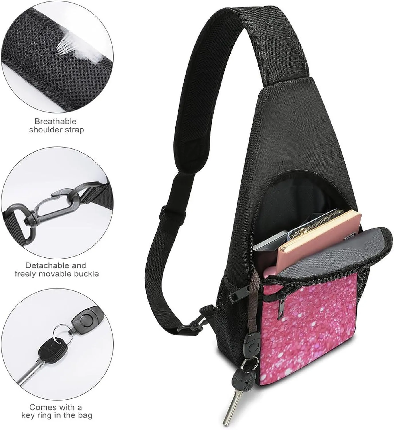 Crossbody Bag for Women Men Sling Bag Teal And Gold Marble Chest Bag Crossbody Adjustable Shoulder Bag