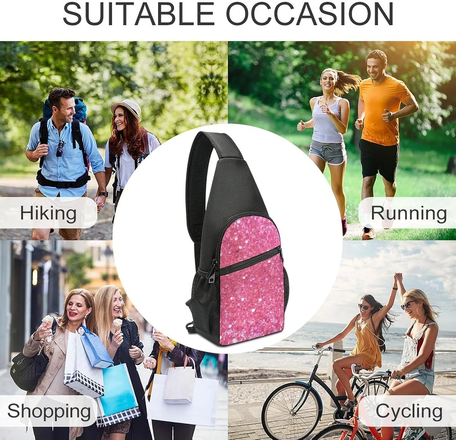 Crossbody Bag for Women Men Sling Bag Teal And Gold Marble Chest Bag Crossbody Adjustable Shoulder Bag