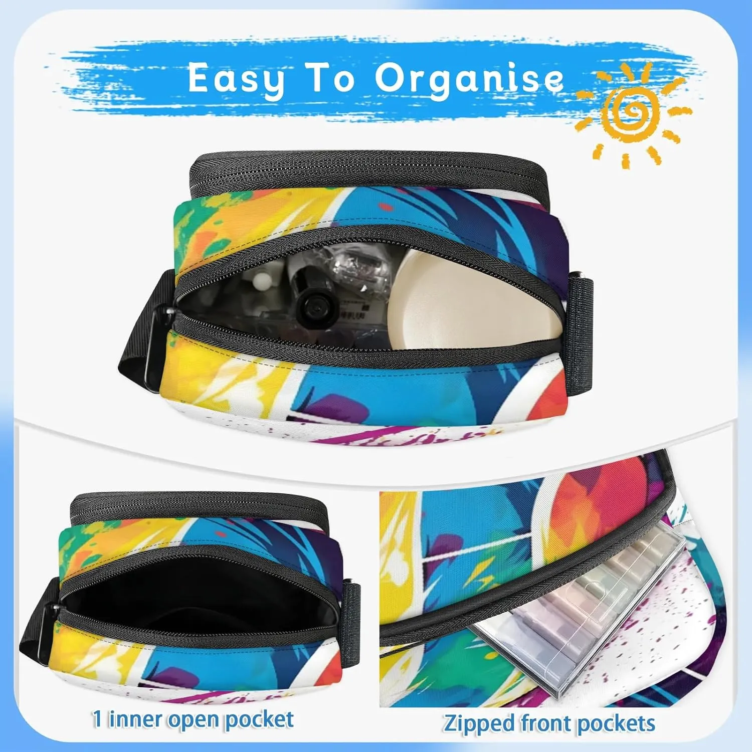 Crossbody Bag Small Sling Backpack Colorful Ball Shoulder Bags Chest Pack Cross Body Daypack Belt Purses for Travel Cycling Skating