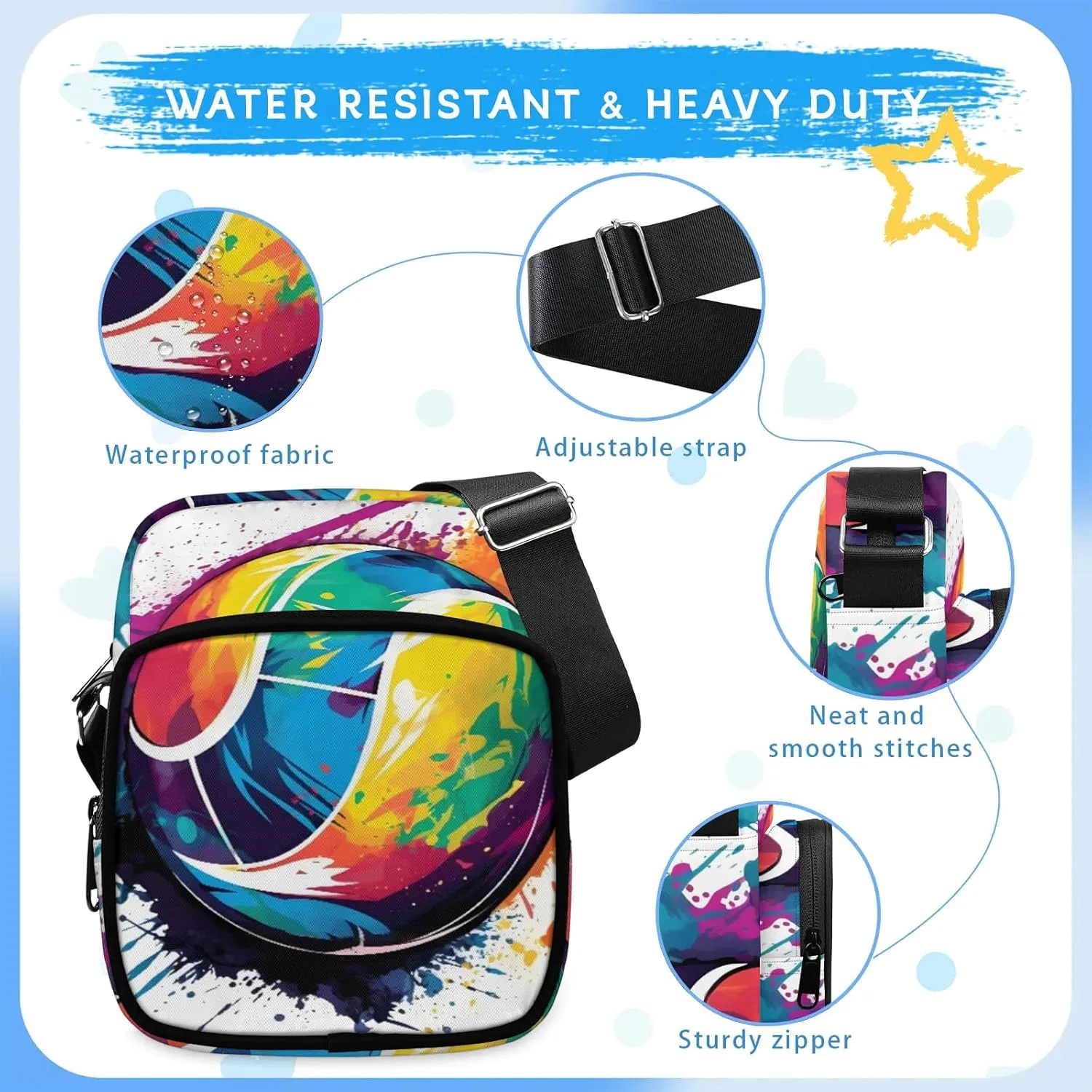 Crossbody Bag Small Sling Backpack Colorful Ball Shoulder Bags Chest Pack Cross Body Daypack Belt Purses for Travel Cycling Skating