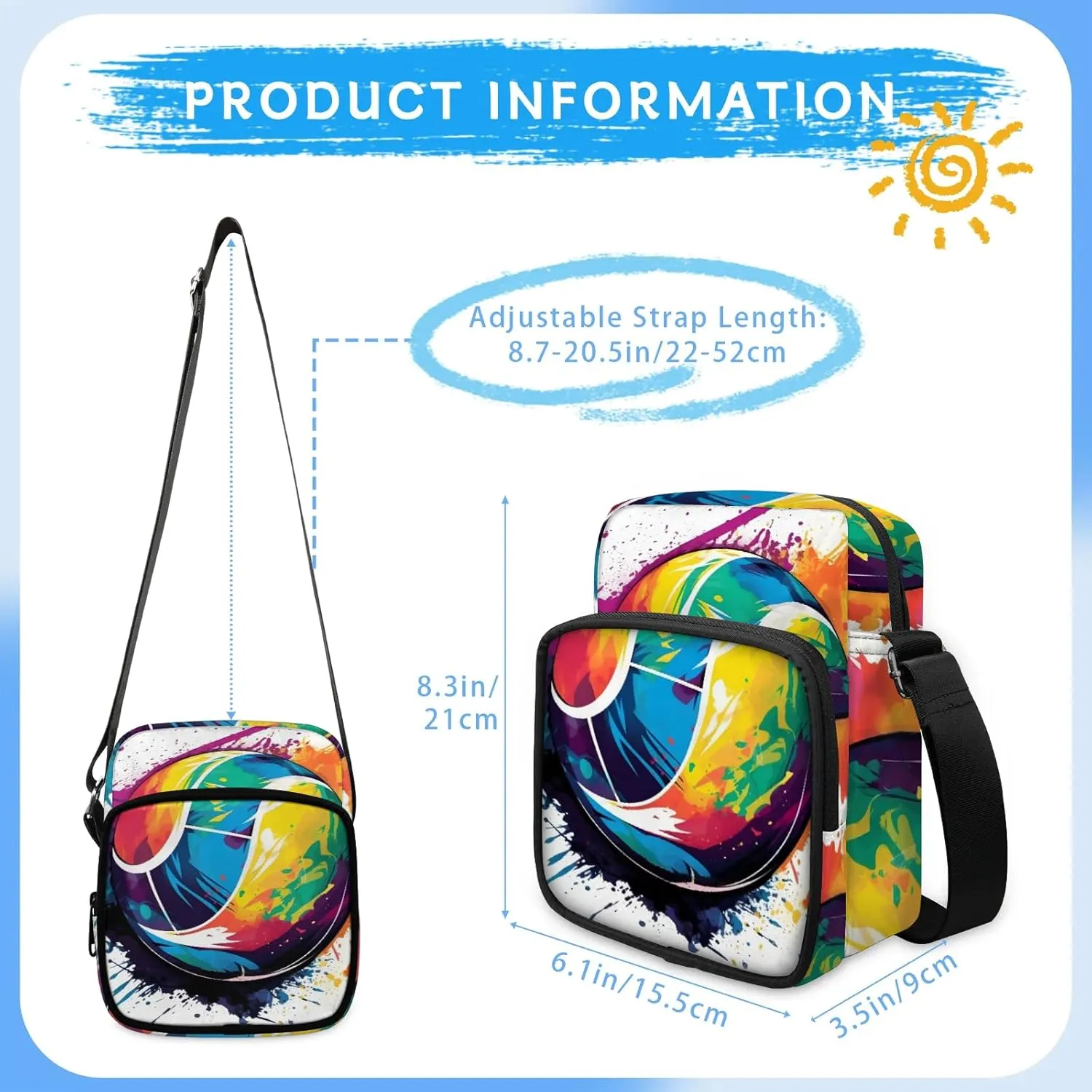 Crossbody Bag Small Sling Backpack Colorful Ball Shoulder Bags Chest Pack Cross Body Daypack Belt Purses for Travel Cycling Skating