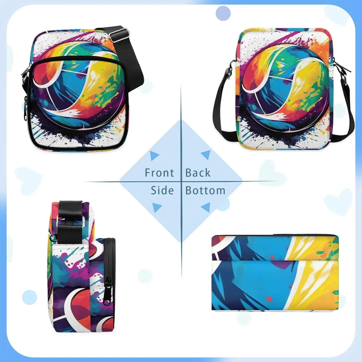 Crossbody Bag Small Sling Backpack Colorful Ball Shoulder Bags Chest Pack Cross Body Daypack Belt Purses for Travel Cycling Skating