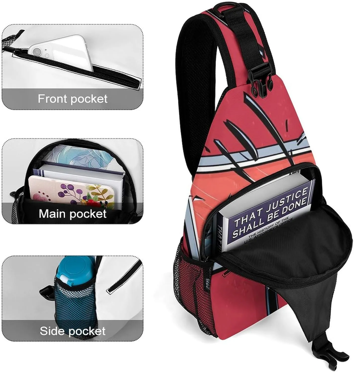 Crossbody Bags for Men, Travel Casual Sling Backpack Basketball Rack Red Gym Chest Bag Large Capacity Shoulder Backpack for Sport