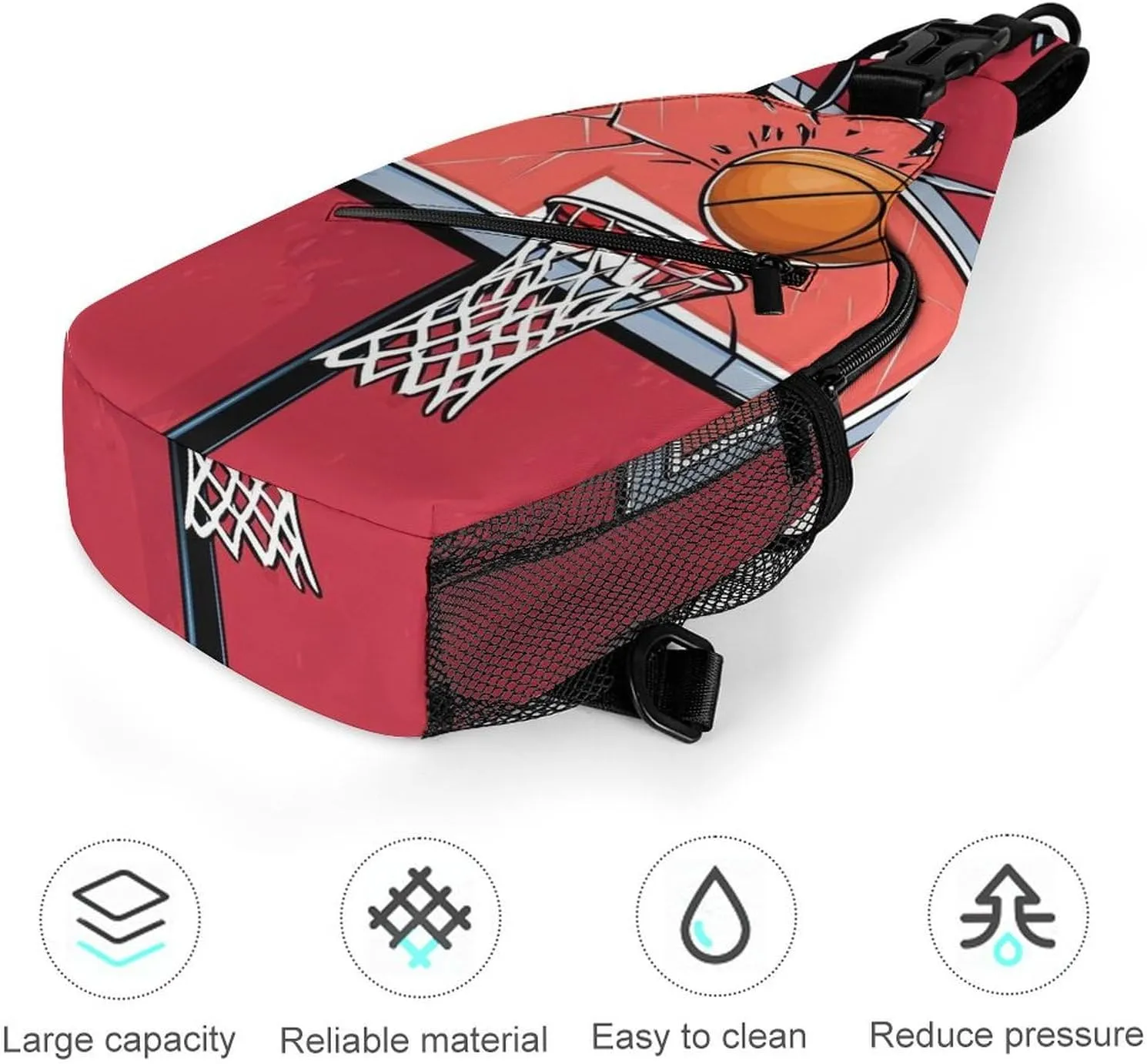 Crossbody Bags for Men, Travel Casual Sling Backpack Basketball Rack Red Gym Chest Bag Large Capacity Shoulder Backpack for Sport