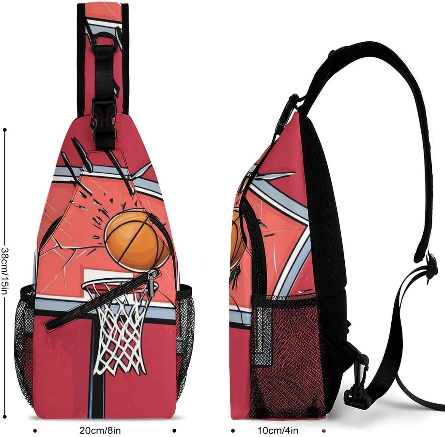 Crossbody Bags for Men, Travel Casual Sling Backpack Basketball Rack Red Gym Chest Bag Large Capacity Shoulder Backpack for Sport