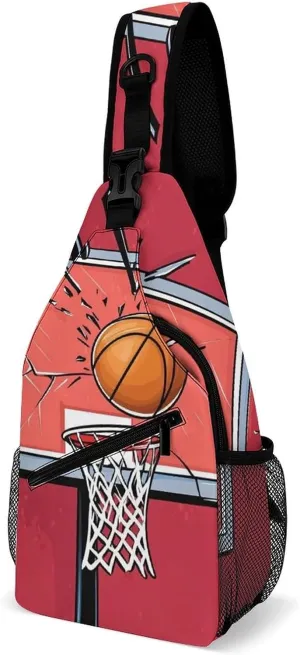Crossbody Bags for Men, Travel Casual Sling Backpack Basketball Rack Red Gym Chest Bag Large Capacity Shoulder Backpack for Sport