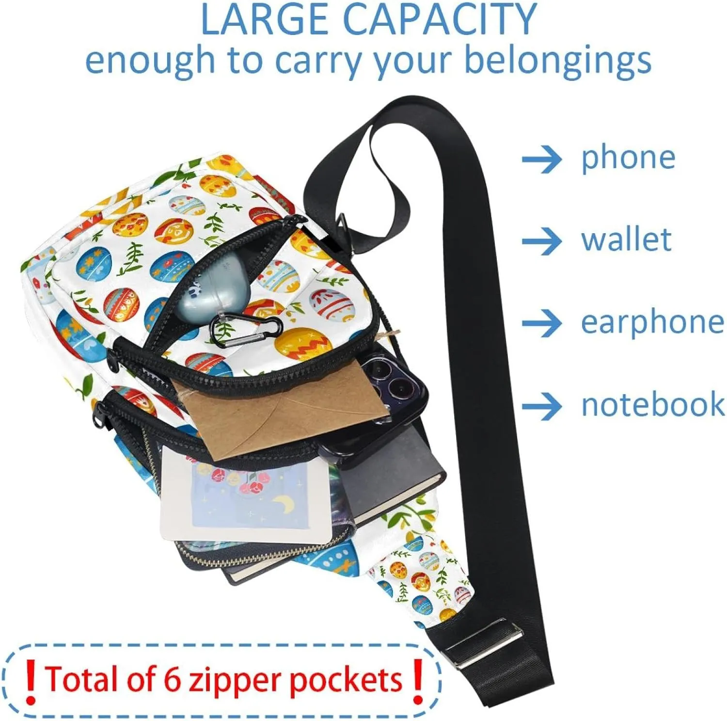 Crossbody Bags for Women Cross Body Bag for Woman Sling Bag Crossbody Bag Easter Painted Eggs Sling Backpack Travel