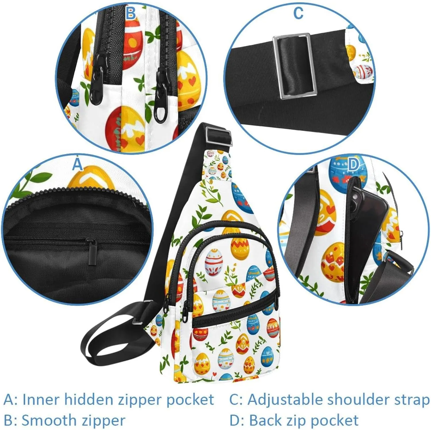 Crossbody Bags for Women Cross Body Bag for Woman Sling Bag Crossbody Bag Easter Painted Eggs Sling Backpack Travel