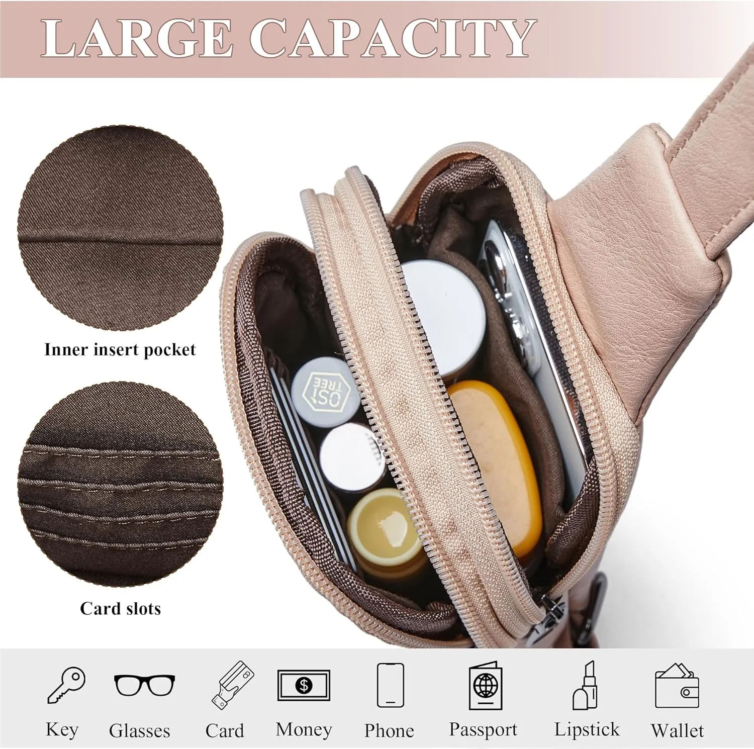 Crossbody Bags for Women Men Sling Bag 5 Pockets Fanny Pack Sling Backpack Chest Daypack Travel Purse Anti Theft