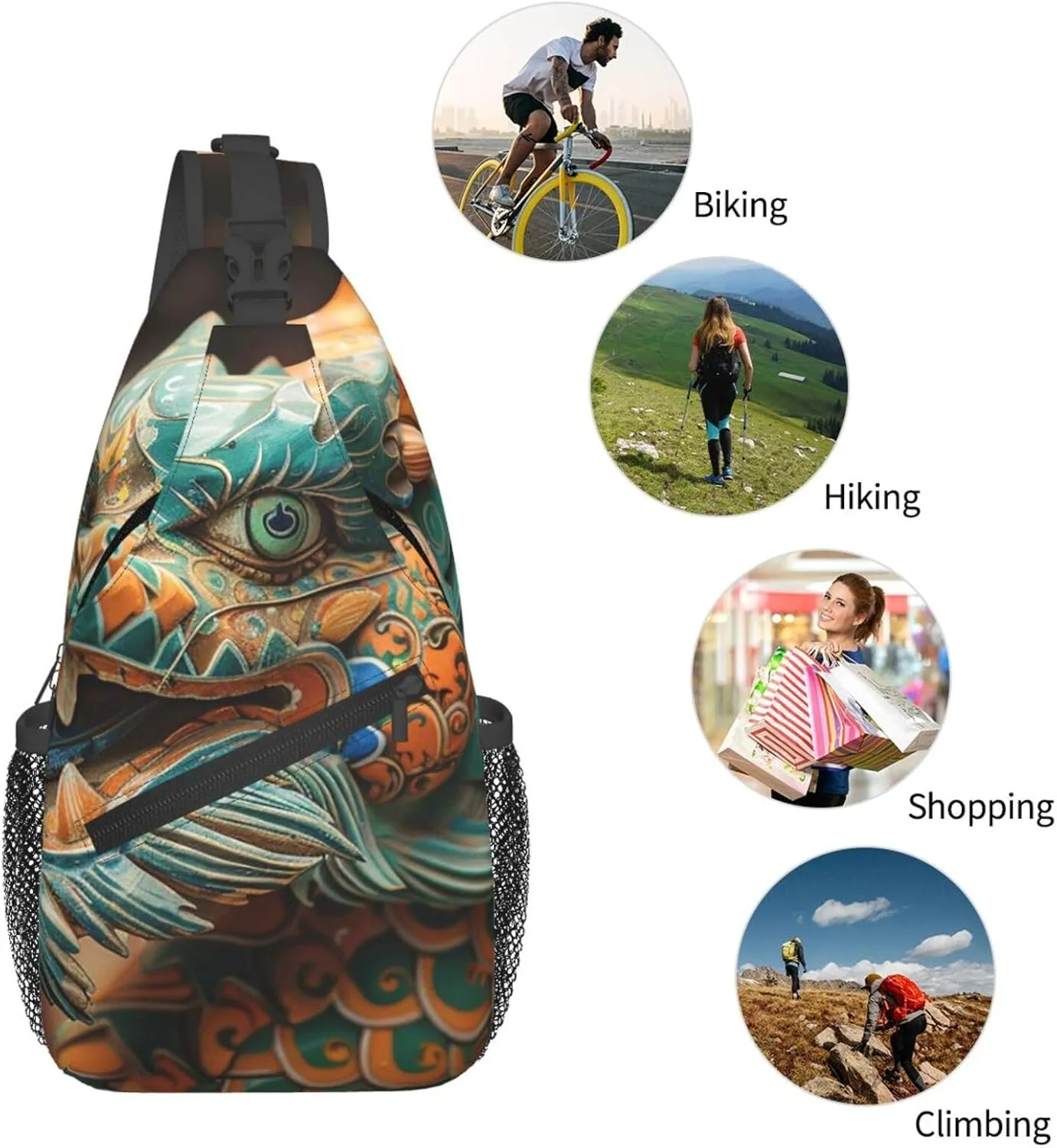 Crossbody Bags for Women Men Trendy Sling Bag Casual Chest Bag Ancient Chinese Dragon Shoulder Bag for Travel Sport