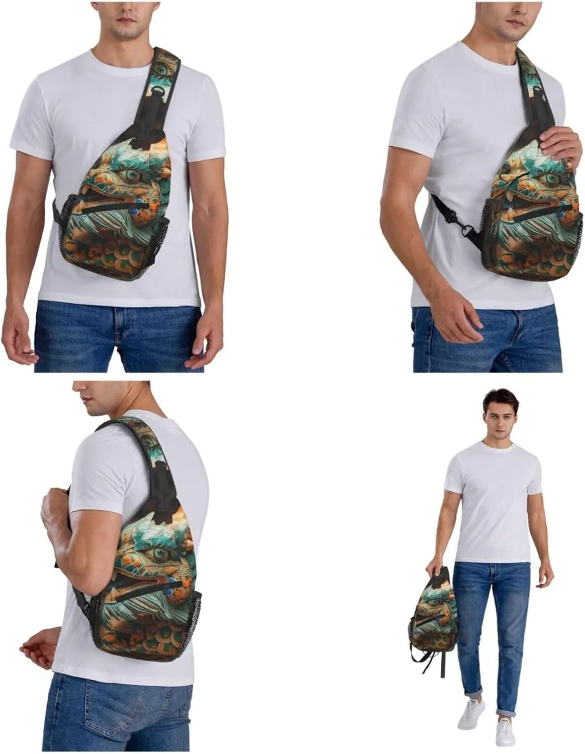 Crossbody Bags for Women Men Trendy Sling Bag Casual Chest Bag Ancient Chinese Dragon Shoulder Bag for Travel Sport