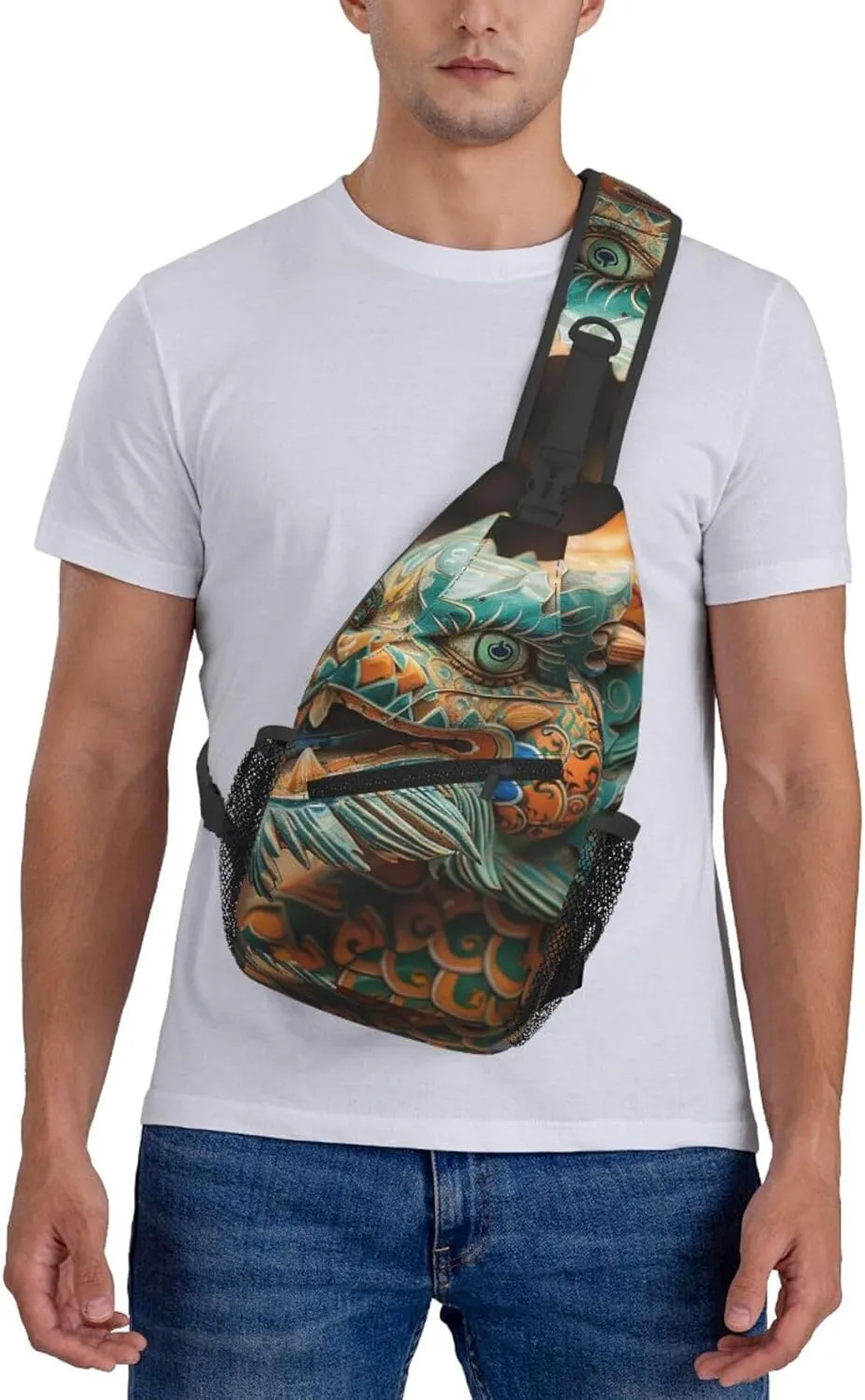 Crossbody Bags for Women Men Trendy Sling Bag Casual Chest Bag Ancient Chinese Dragon Shoulder Bag for Travel Sport