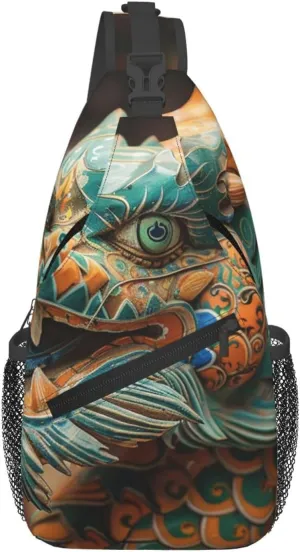 Crossbody Bags for Women Men Trendy Sling Bag Casual Chest Bag Ancient Chinese Dragon Shoulder Bag for Travel Sport