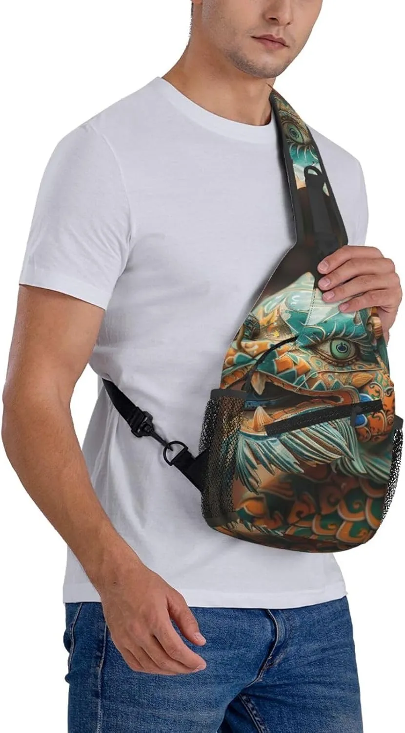 Crossbody Bags for Women Men Trendy Sling Bag Casual Chest Bag Ancient Chinese Dragon Shoulder Bag for Travel Sport
