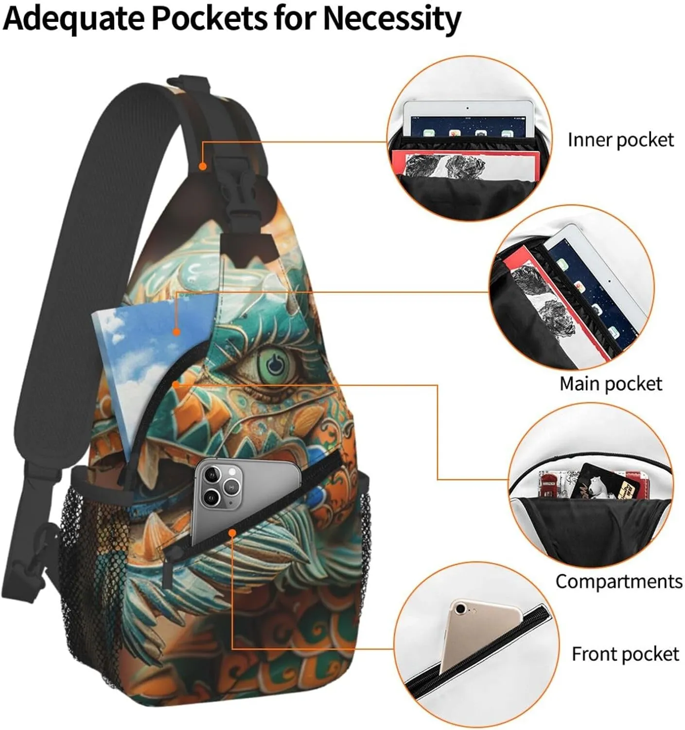 Crossbody Bags for Women Men Trendy Sling Bag Casual Chest Bag Ancient Chinese Dragon Shoulder Bag for Travel Sport