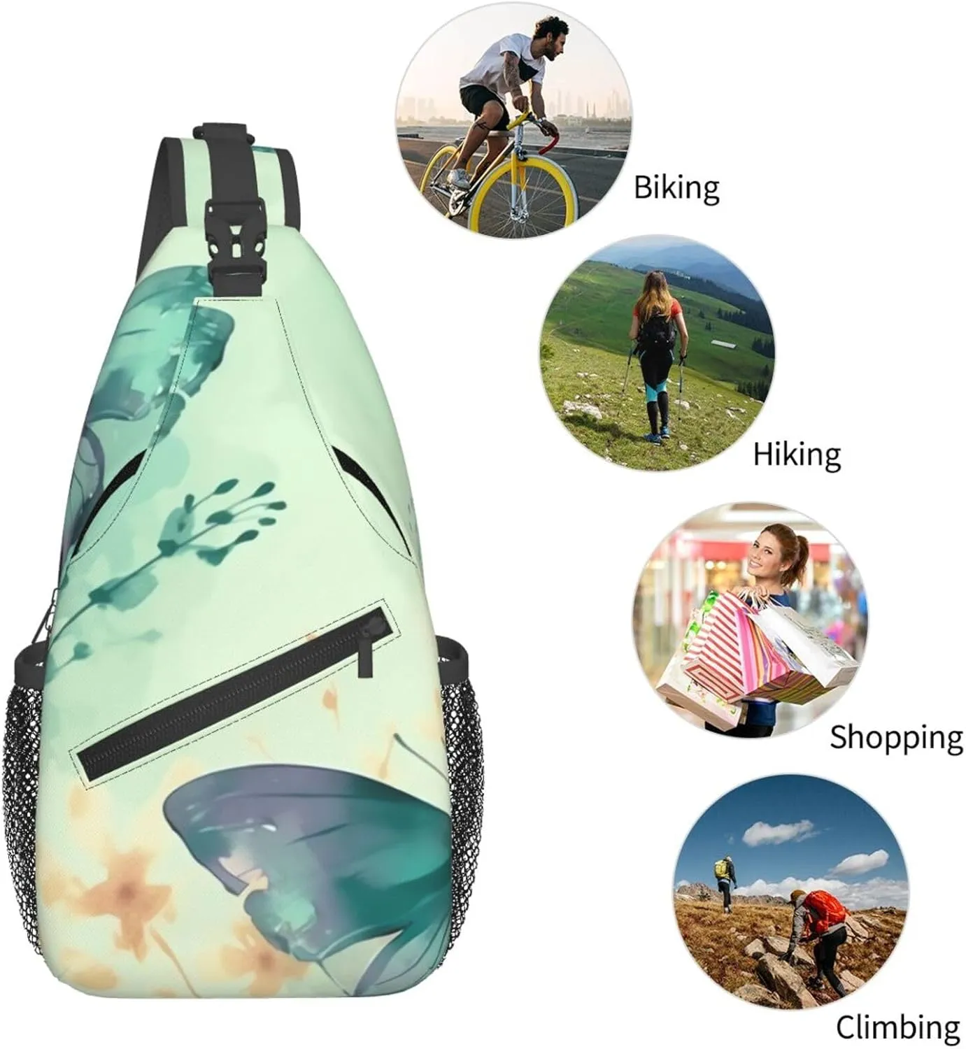 Crossbody Bags for Women Men Trendy Sling Bag Casual Chest Bag Silhouette of Green Vines Shoulder Bag for Travel Sport