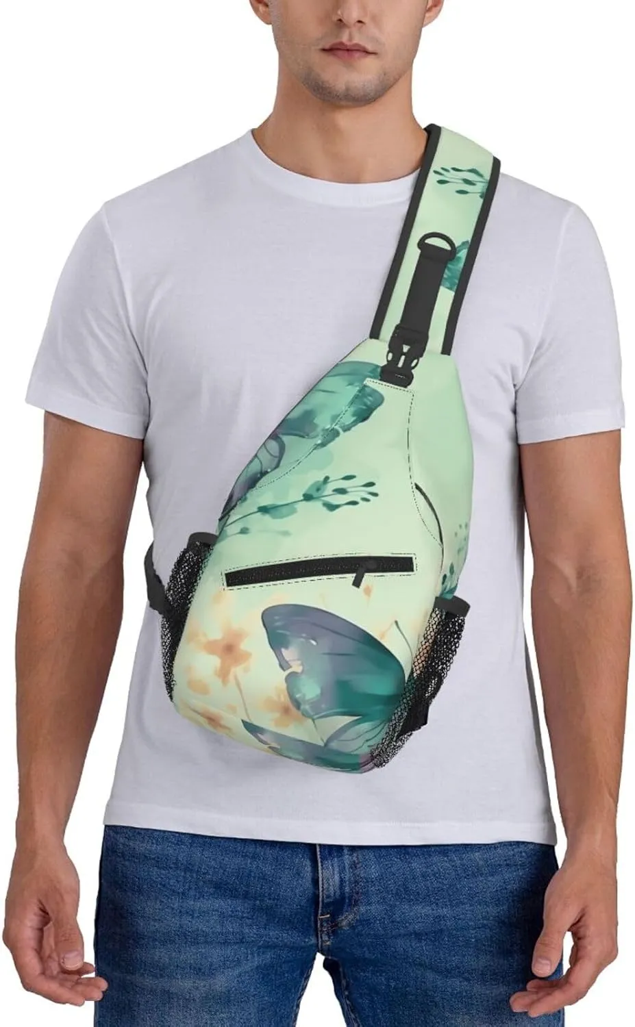 Crossbody Bags for Women Men Trendy Sling Bag Casual Chest Bag Silhouette of Green Vines Shoulder Bag for Travel Sport