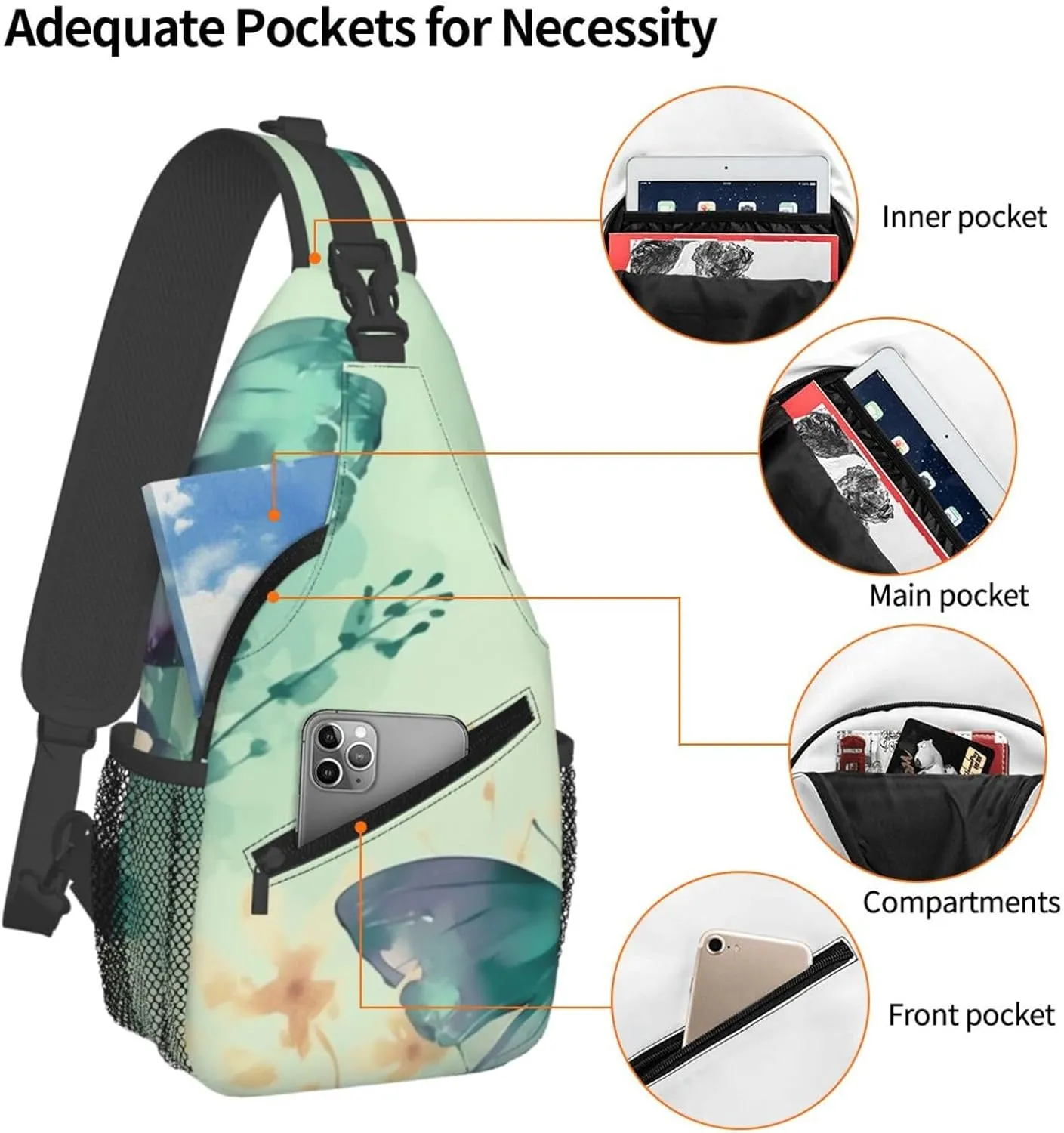 Crossbody Bags for Women Men Trendy Sling Bag Casual Chest Bag Silhouette of Green Vines Shoulder Bag for Travel Sport