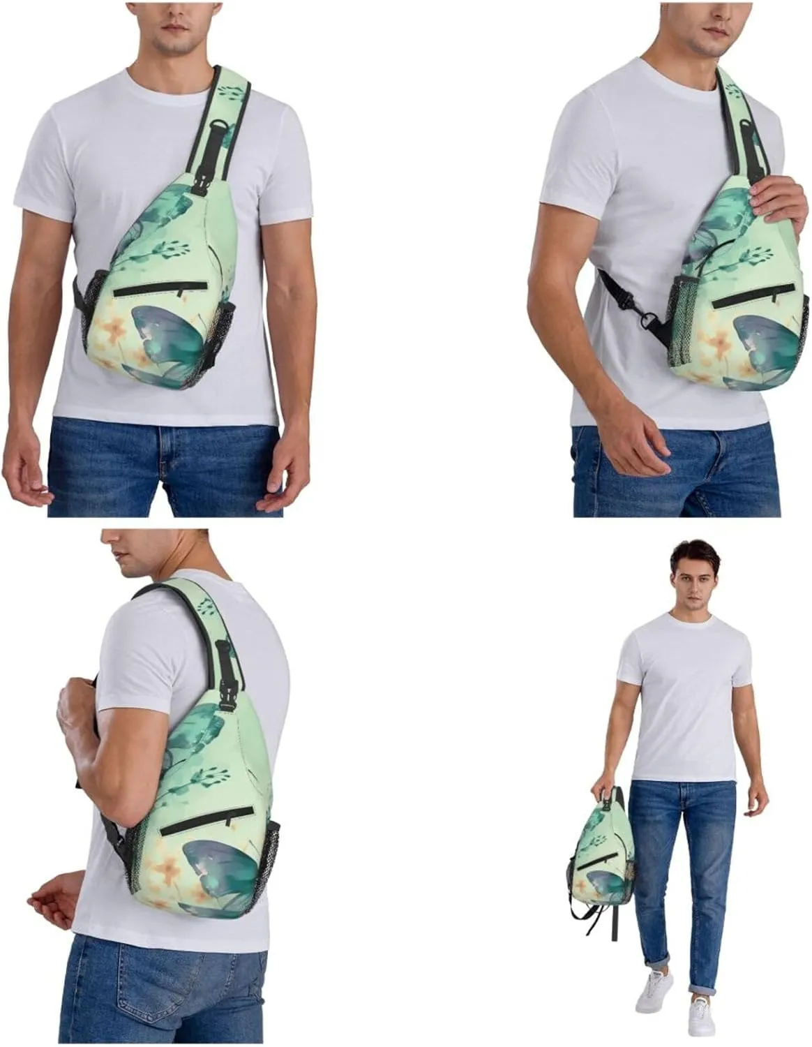 Crossbody Bags for Women Men Trendy Sling Bag Casual Chest Bag Silhouette of Green Vines Shoulder Bag for Travel Sport
