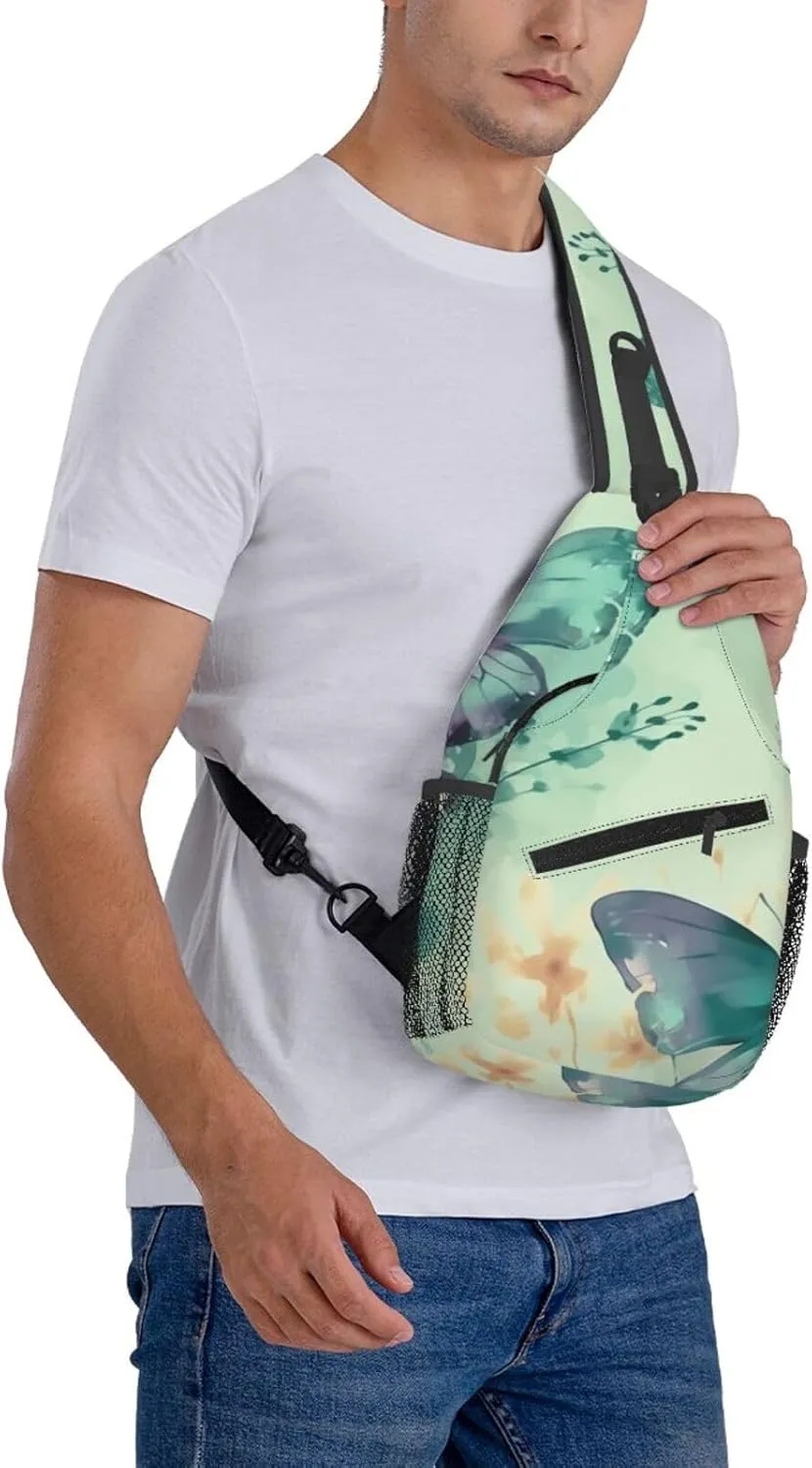 Crossbody Bags for Women Men Trendy Sling Bag Casual Chest Bag Silhouette of Green Vines Shoulder Bag for Travel Sport