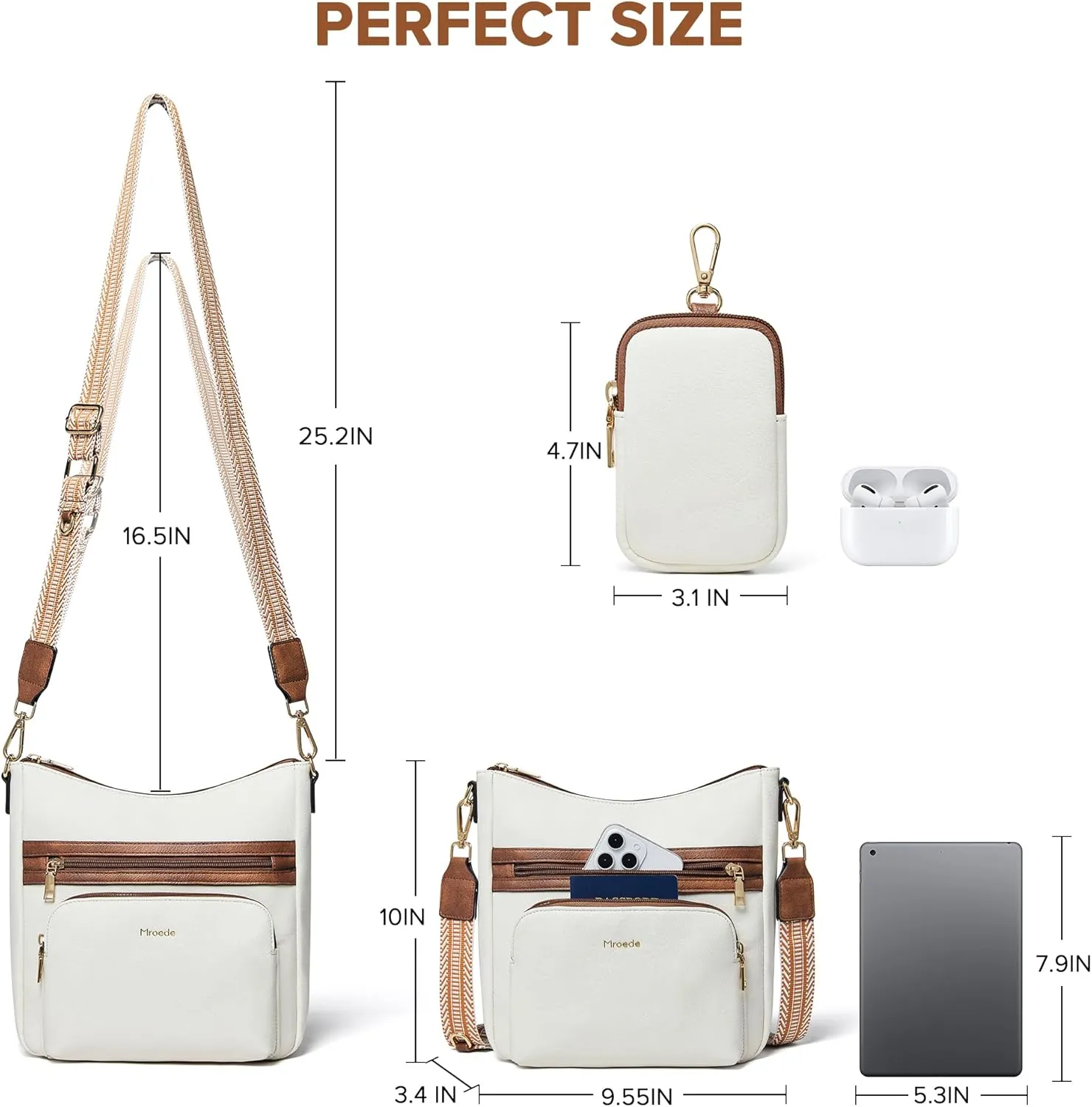 Crossbody Bags for Women Vegan Leather Hobo Purses Travel Shoulder Handbags with Detachable Wide Guitar Strap