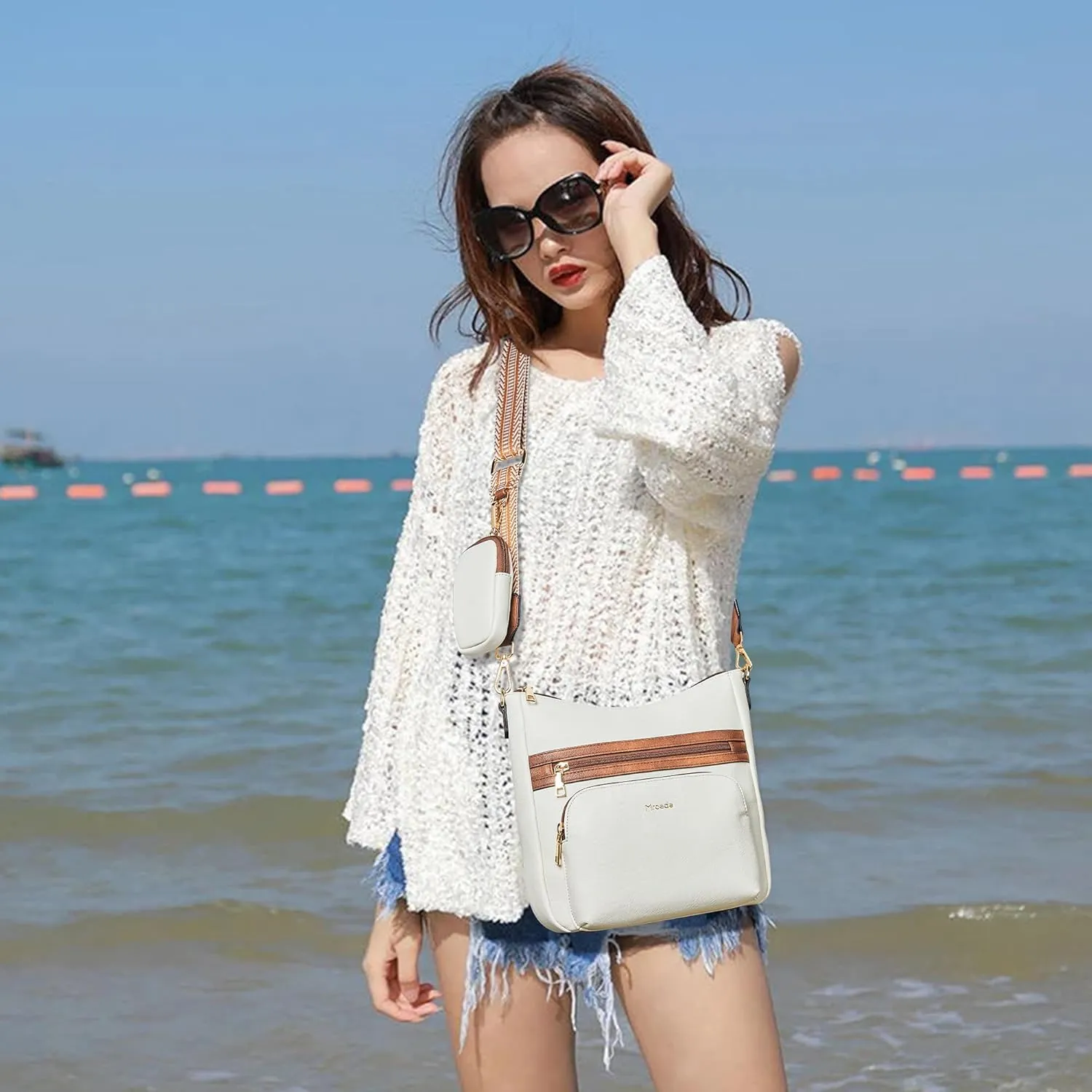 Crossbody Bags for Women Vegan Leather Hobo Purses Travel Shoulder Handbags with Detachable Wide Guitar Strap
