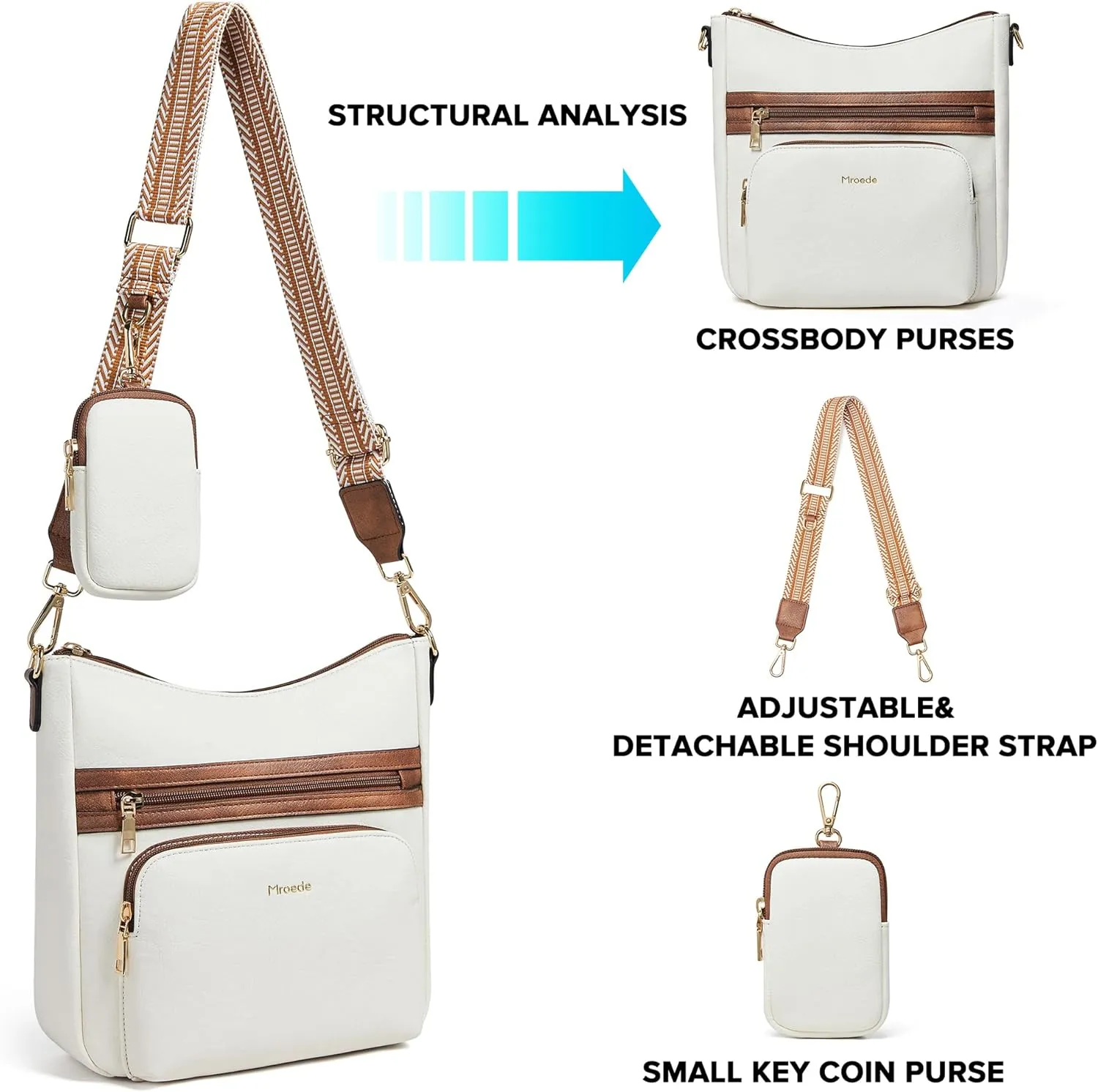 Crossbody Bags for Women Vegan Leather Hobo Purses Travel Shoulder Handbags with Detachable Wide Guitar Strap