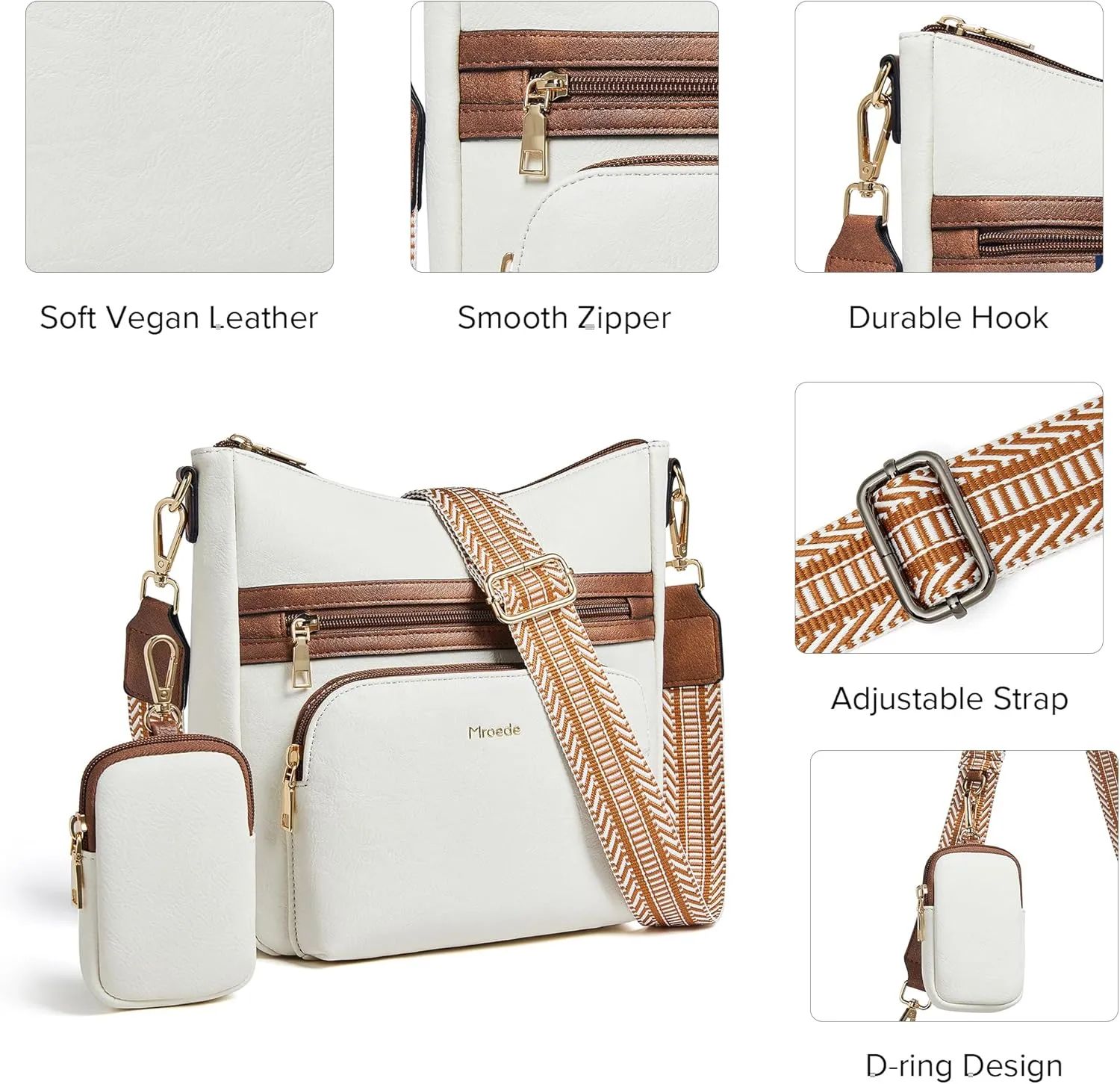 Crossbody Bags for Women Vegan Leather Hobo Purses Travel Shoulder Handbags with Detachable Wide Guitar Strap