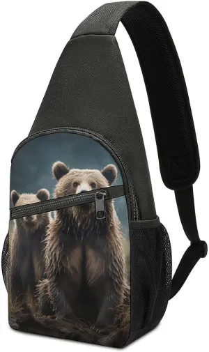 Crossbody Bags Sling Bag for Women Men,Encounter Animal Bear Printed Sling Backpack,Waterproof Bag with Convertible Shoulder Strap,Shoulder Chest Bag for Hiking Traveling