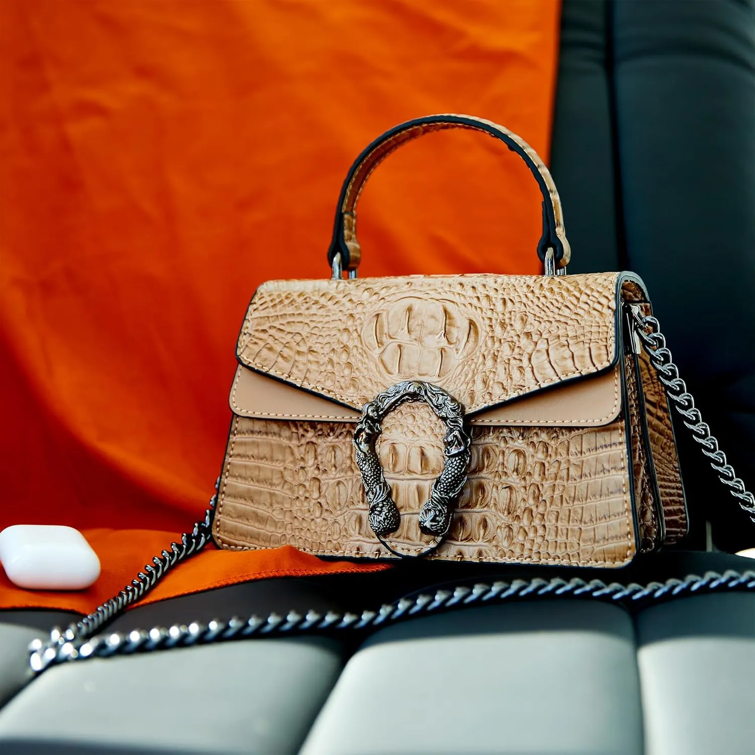 Crossbody Chain Purses for Women - Crocodile Snake Pattern Leather Shoulder Handbags Evening Clutch Satchel Bags